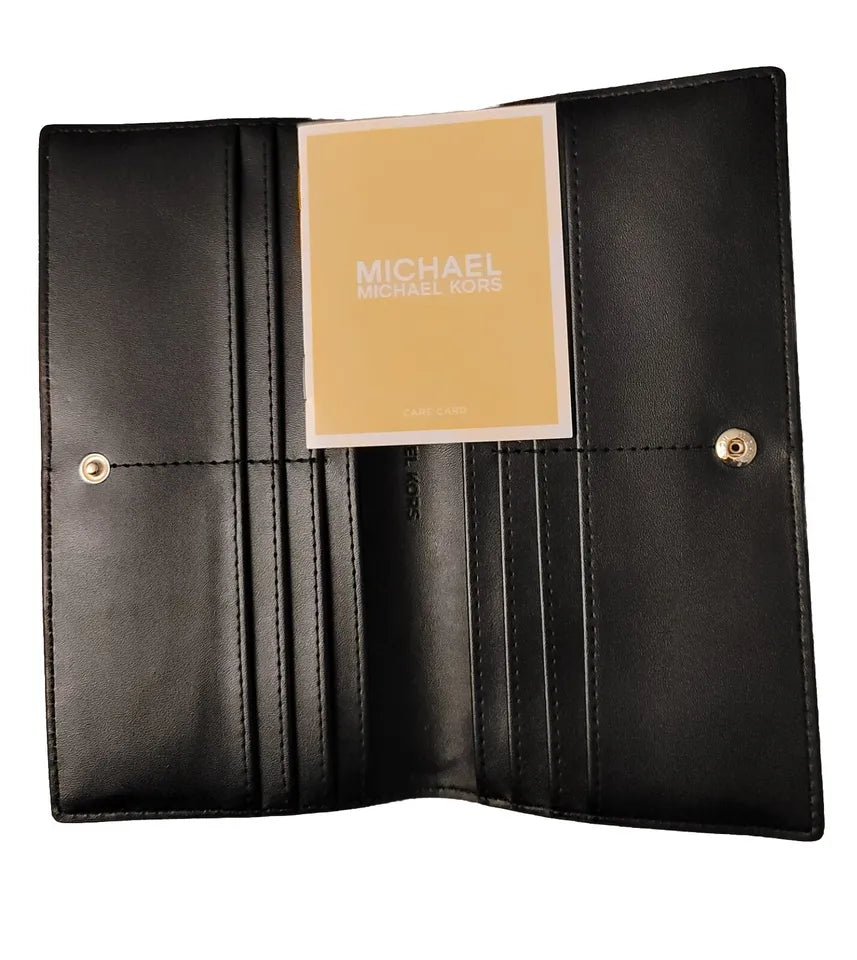 MICHAEL KORS JET SET REED LARGE FLAP BIFOLD SNAP WALLET BLACK AND WHITE