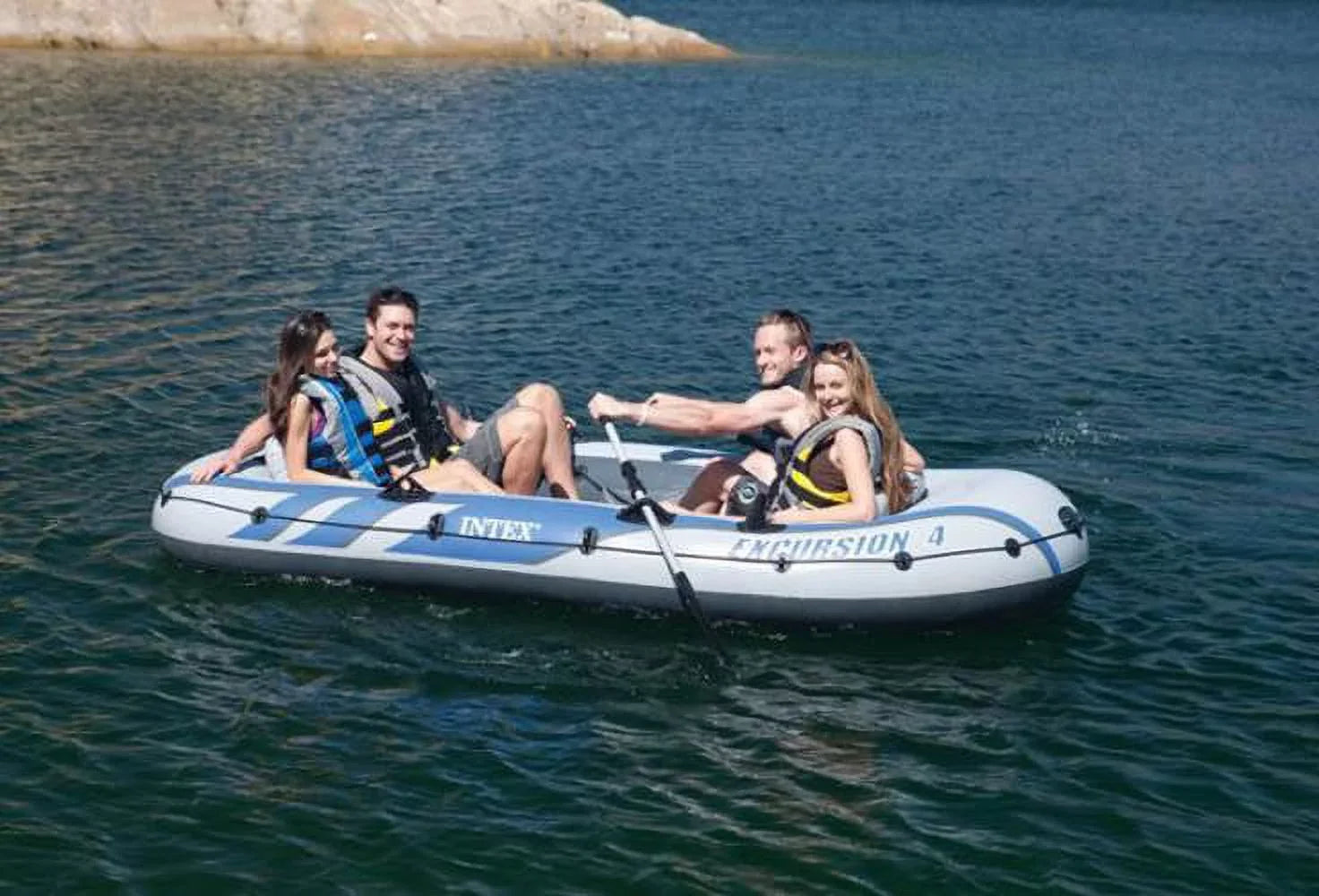 Intex Excursion Inflatable Rafting Fishing 4 Person Craft w/ Oars & Pump (2 Pack)