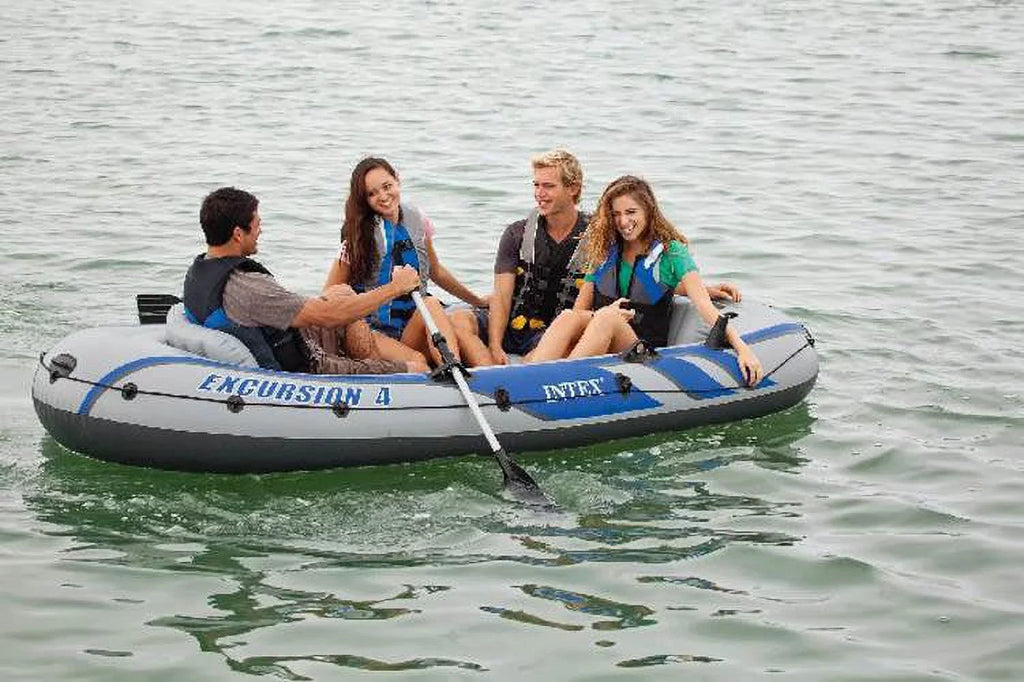 Intex Excursion Inflatable Rafting Fishing 4 Person Craft w/ Oars & Pump (2 Pack)