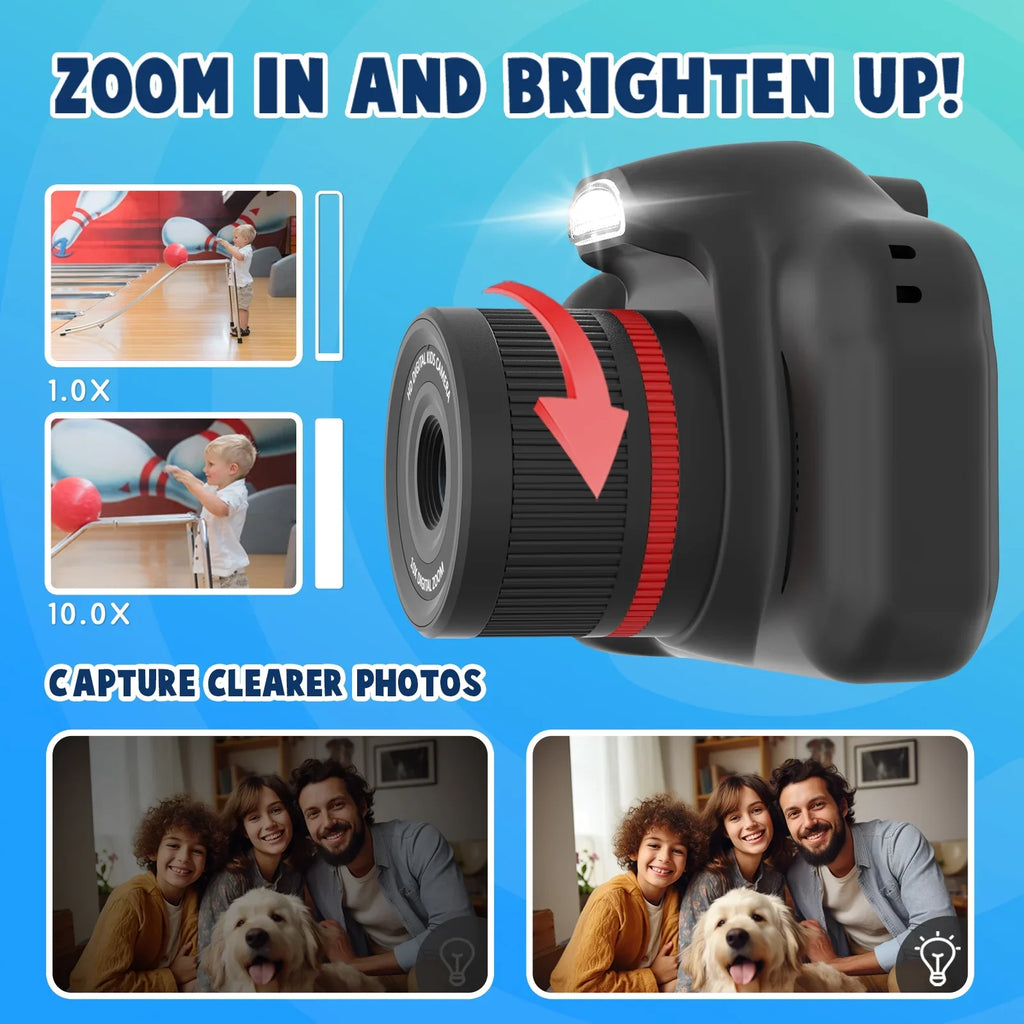 Seckton Upgrade Kids Digital Camera with Fill Light, Toys for 5 6 7 8 9 10 Year Old Boys Birthday Gift -Black