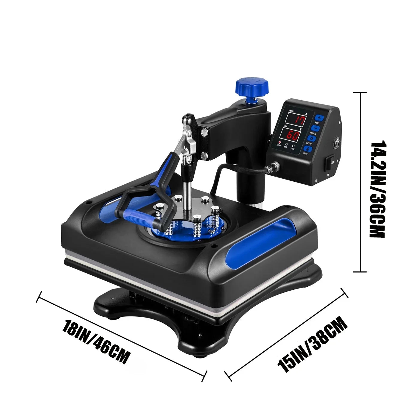 Blue Heat Press Machine 975W, 15 x 15 Inches Sublimation Transfer Printer, Digital Precise LCD Control Printing, 360 Swing Away Vinyl Transfer Printer for T-Shirts, Canvas Bag, Pillow, Banner