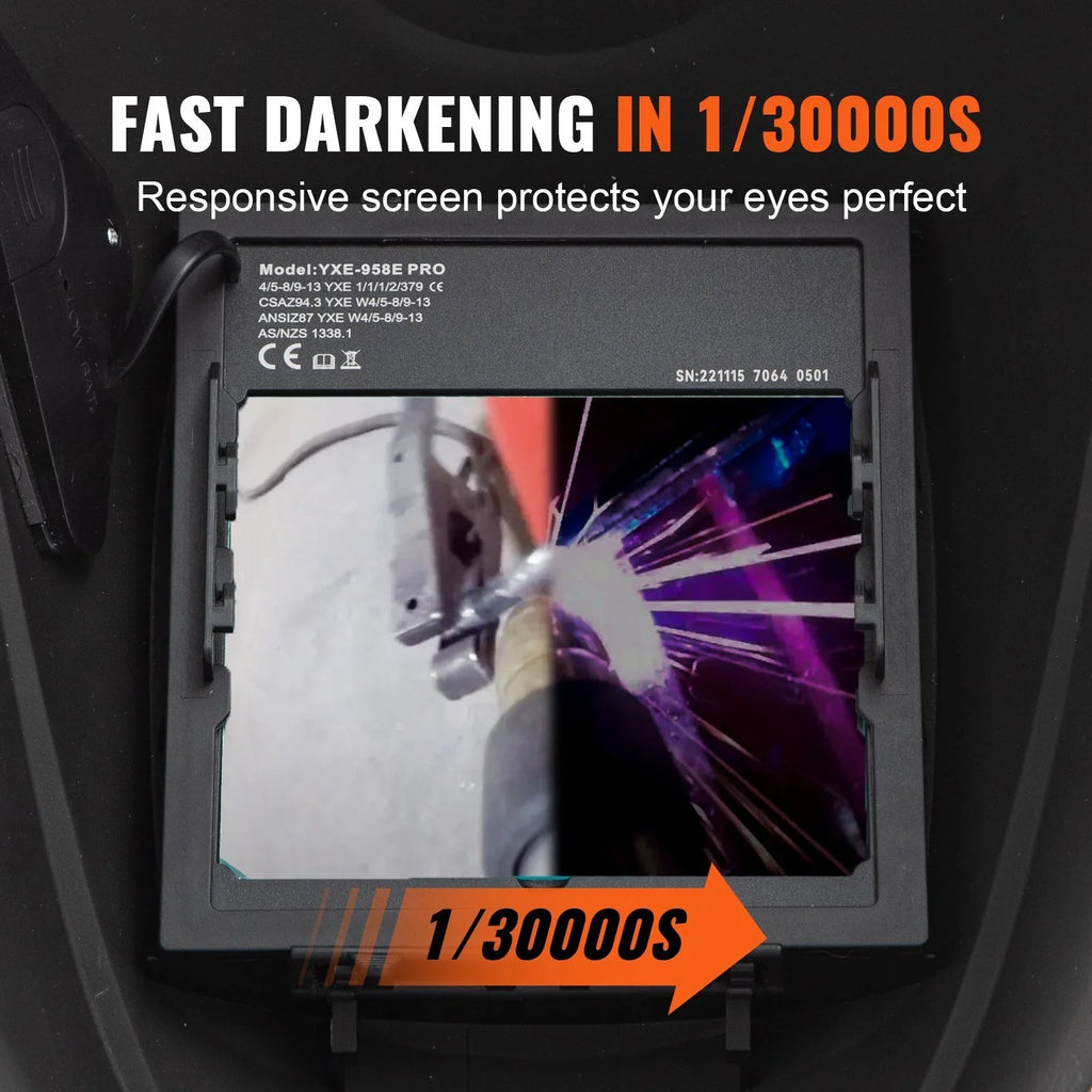 Vevor 5.888 to 13 in. True Color Solar Powered Auto Darkening Welding Helmet for 4-ARC Sensor Wide Shade