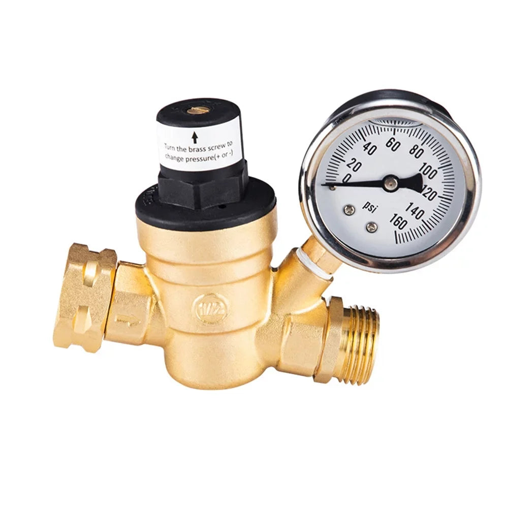 Yabuy Resilient Brass Water Pressure Regulator Valve with Inlet Screened Filter Optimal for RV Plumbing System