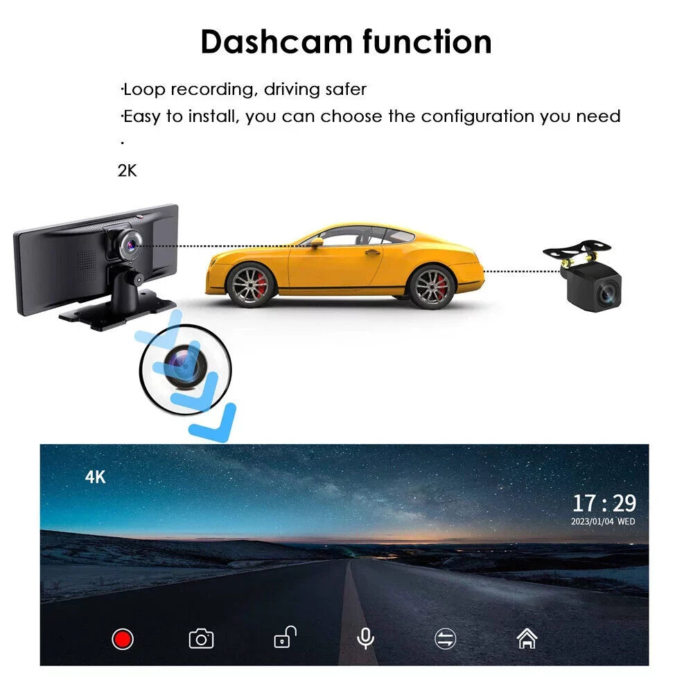kydely 2K Wireless 10.26'' Touch Screen Dual Channel Wifi Car DVR Dash Camera Android Auto ".