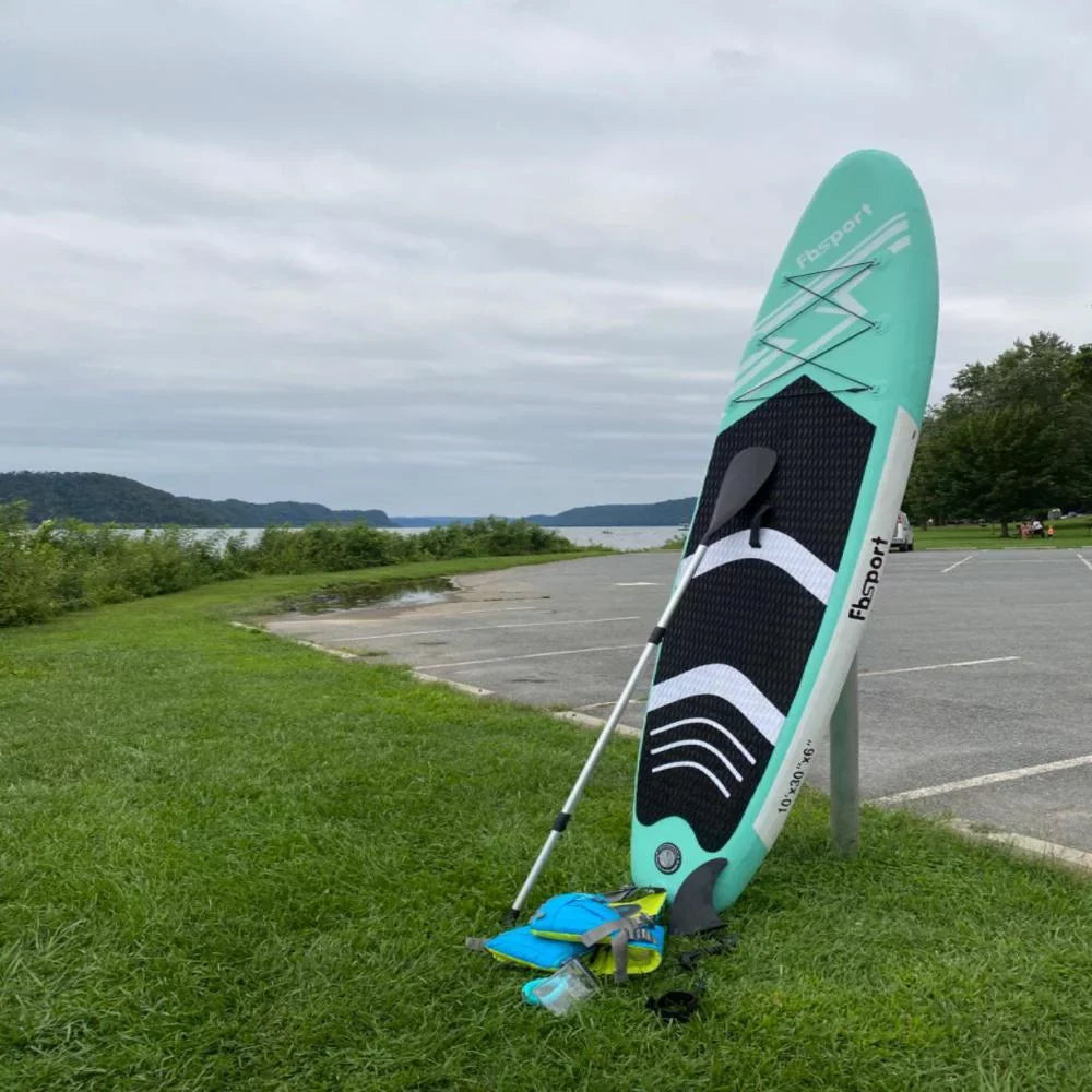 FBsport 10 Ft. Brushed Thickening Inflatable Stand up Paddle Board with Complete Accessories and Carry Bag, Wide Stance, Surf Control, Non-Slip Deck, Standing Ship Green