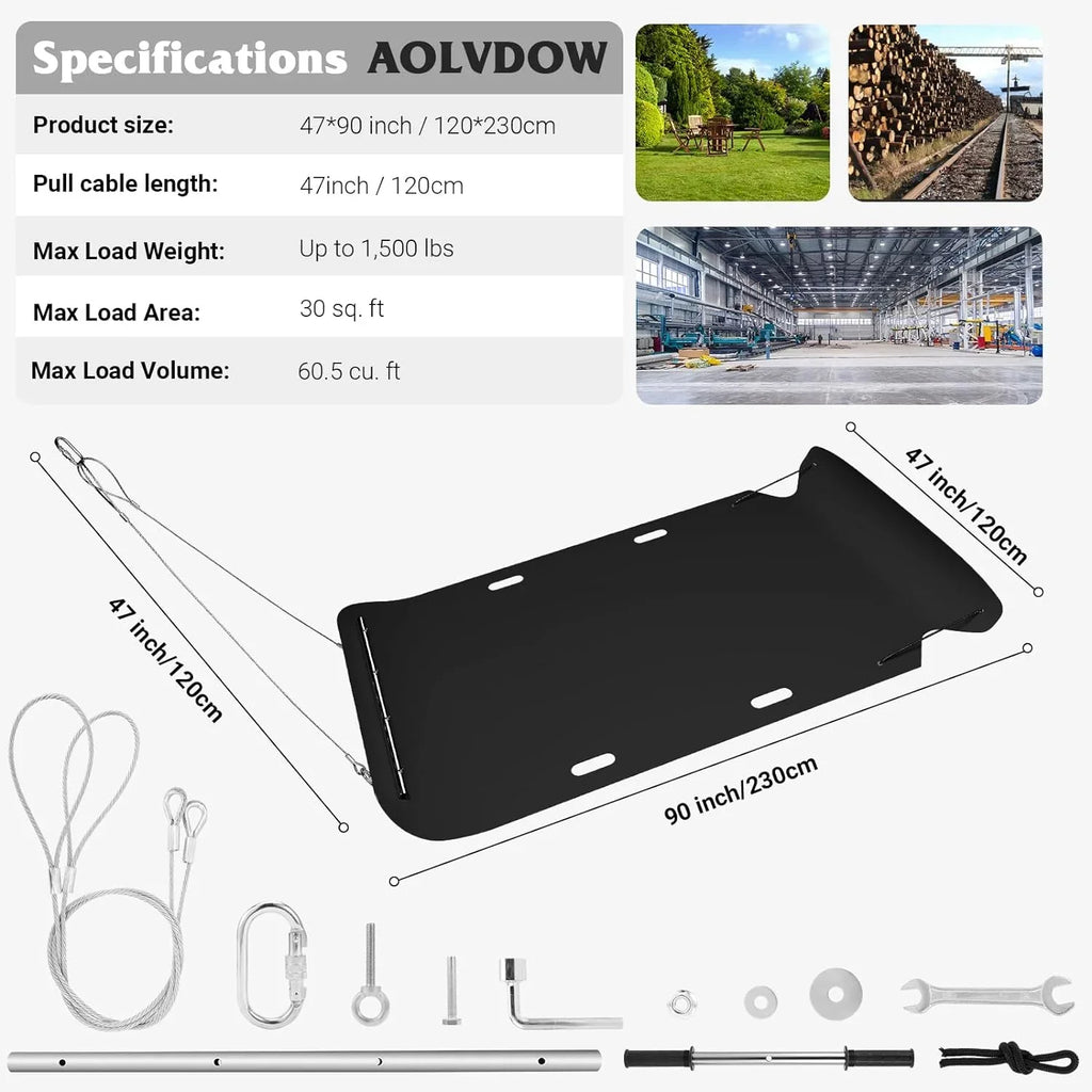 ERAMENT 47" x 90" Heavy Duty Yard Sled, 1/8 Inch Thickened HDPE Yard Drag Mat with Pull Cable and Bar for Commercial, Farm, Heavy Home, Hauling Debris, Construction Materials, Logs and Hunting Trophy