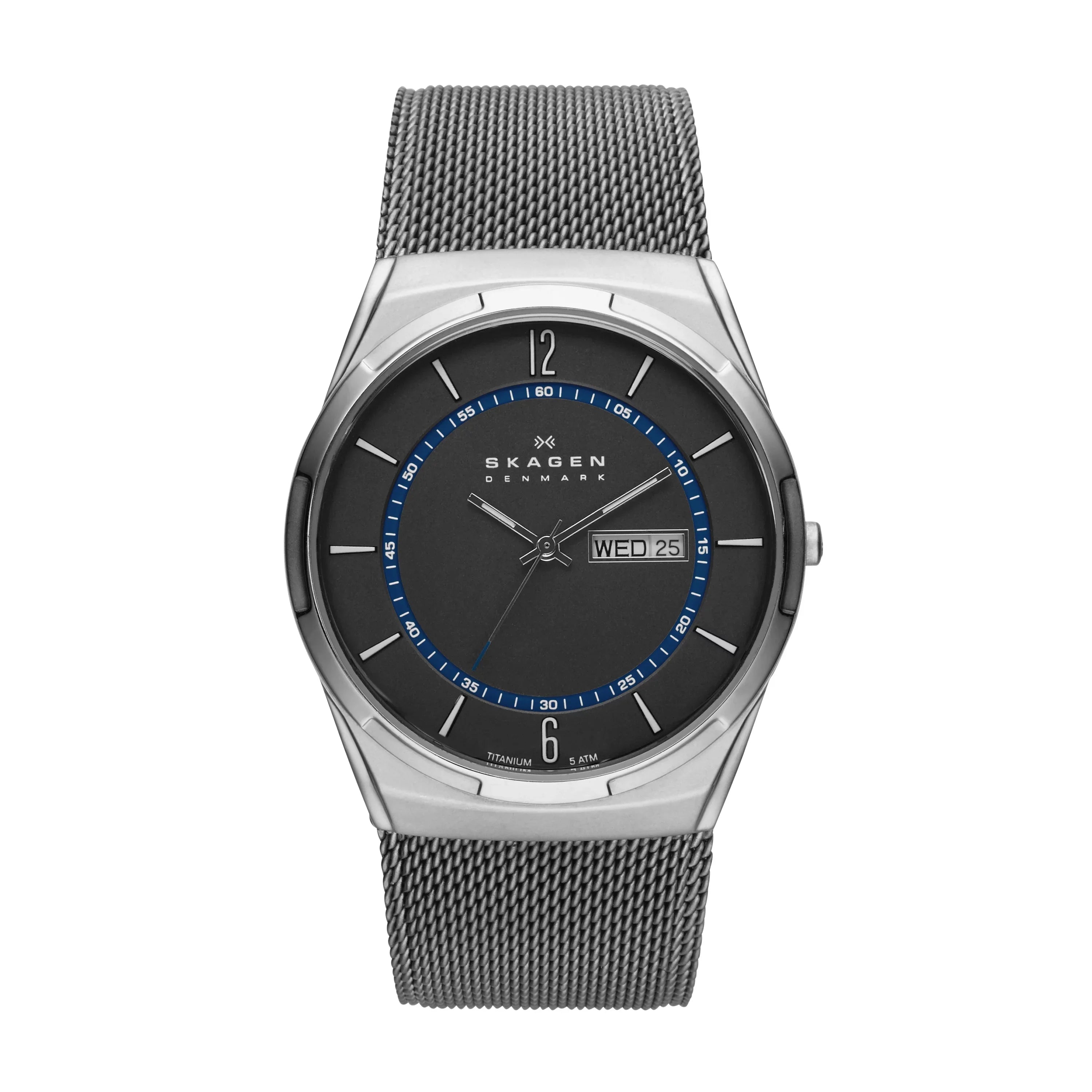Melbye Titanium and Gray Steel-Mesh Day-Date Watch (SKW6078)