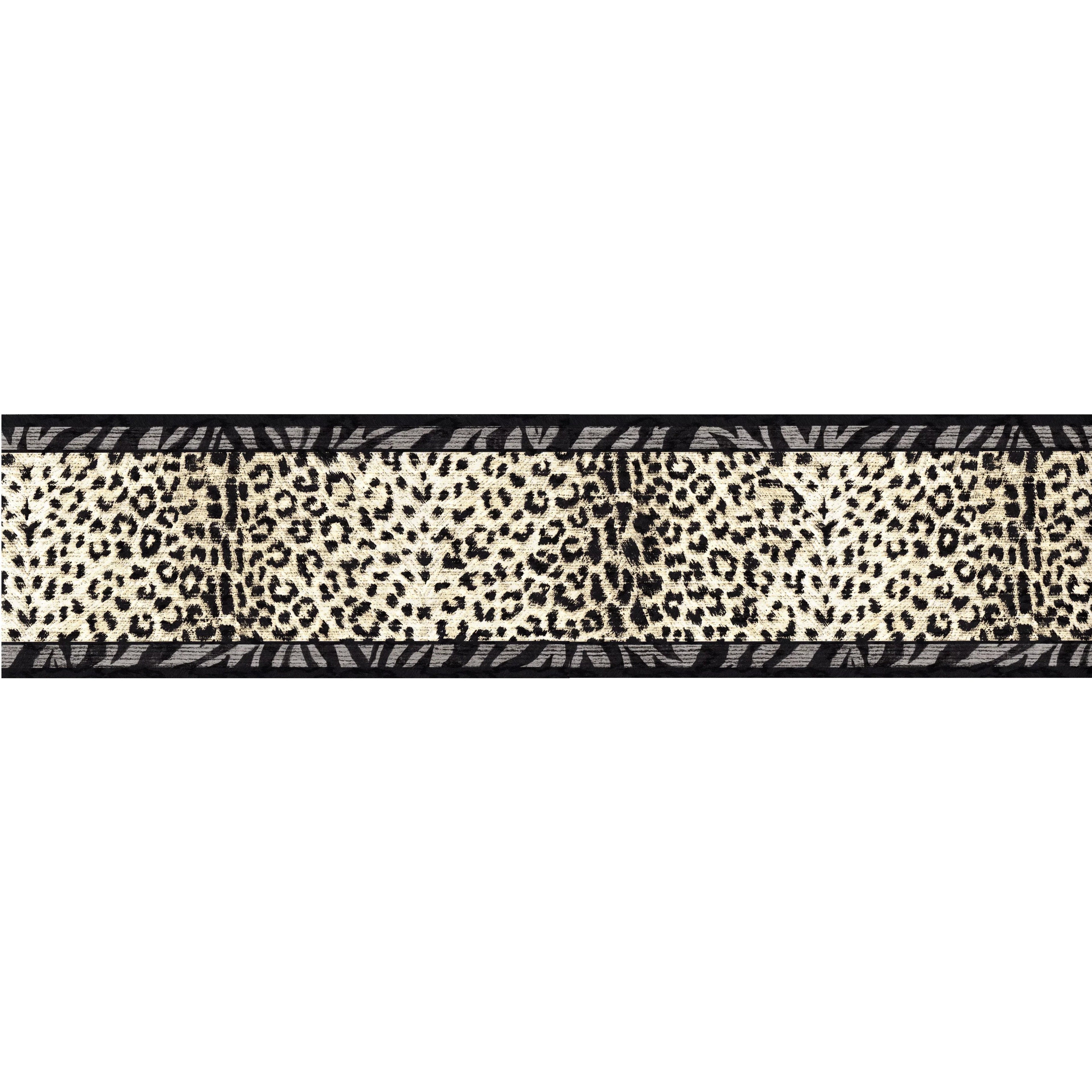 Trimz Animal Prints Wallpaper Border - Leopard Prints, Tiger Prints, Black, Gray, 15' L x 7" W