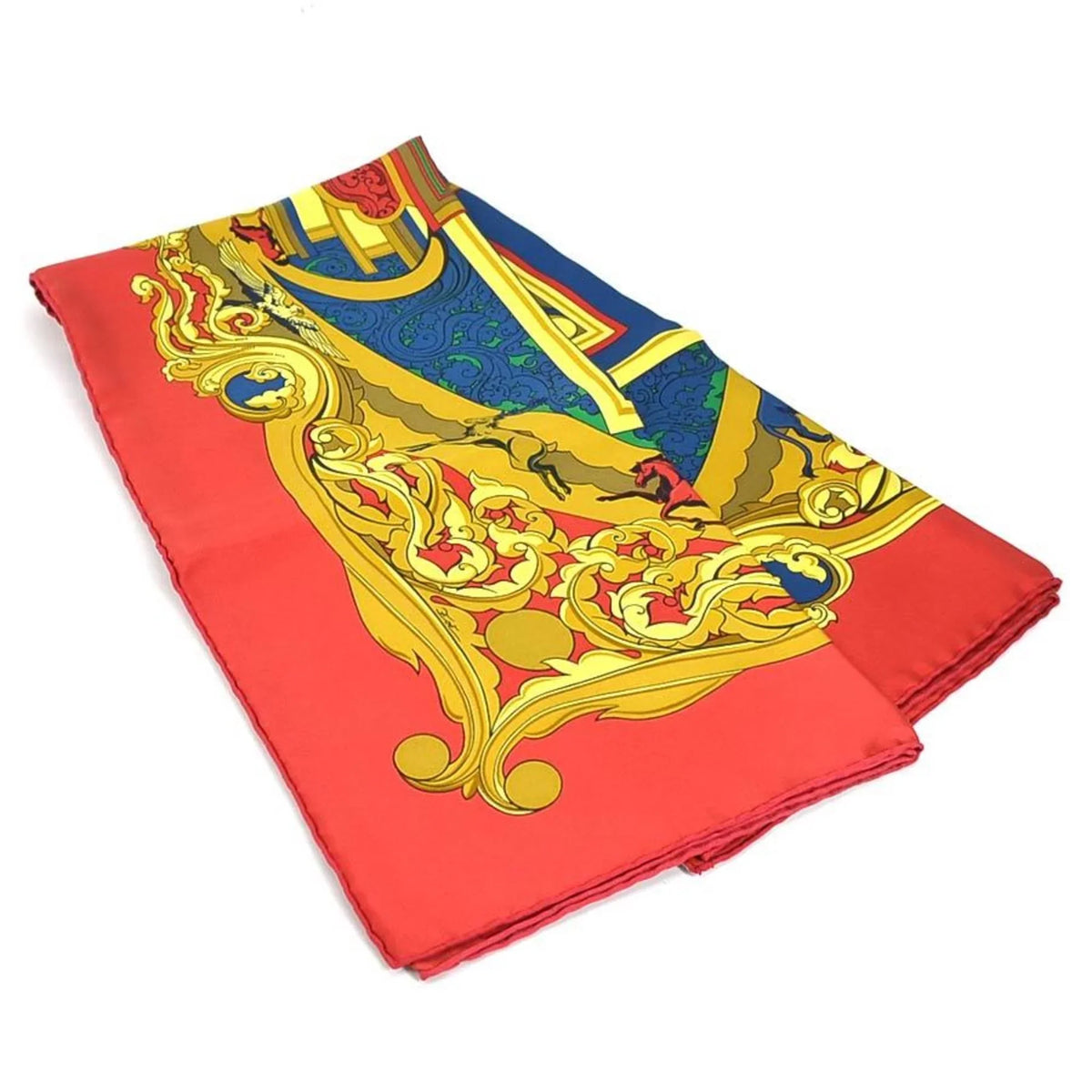 Pre-Owned Hermes HERMES Scarf Carre 90 ANIMAUX SOLAIRES Silk Red/Multicolor Women's (Good)