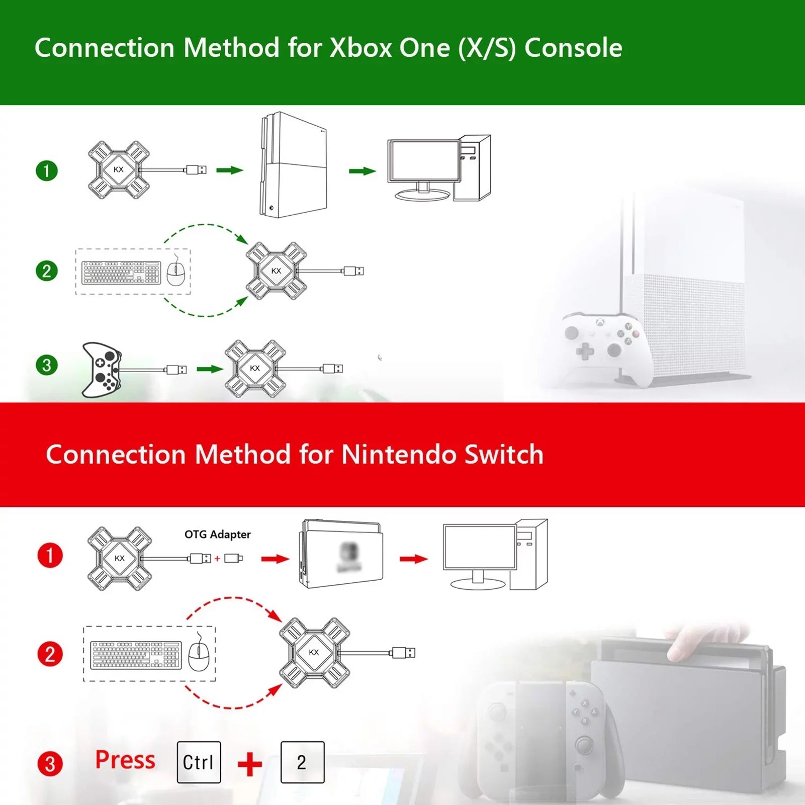 Abody Keyboard Mouse Adapter Portable Mouse Keyboard Converter Adapter Replacement for Switch/X-box/PS5/P-S-4/PS3 KX Gamepad Controller Adapter