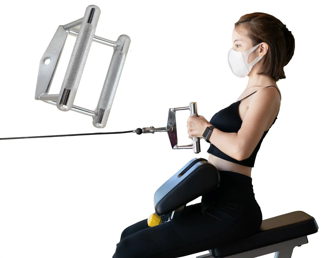 Double D Handle (V-Handle) and Rotating Straight Bar | Triceps Press Down Cable Attachment, Lat Pulldown Attachment, Weight Machine Accessories Home Gym Exercise Equipment