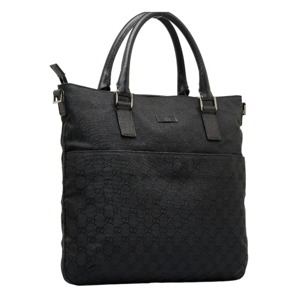 Pre-Owned Gucci GG canvas handbag tote bag 122797 black leather ladies GUCCI (Good)