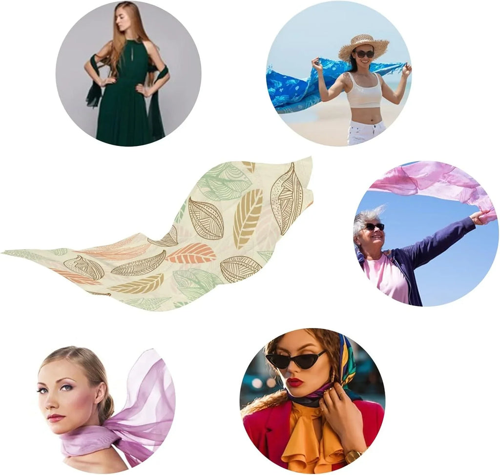 Hyjoy Vintage Leaf Pattern Long Silk Neck Scarf Lightweight Shawl Wrap Scarves for Women Girls