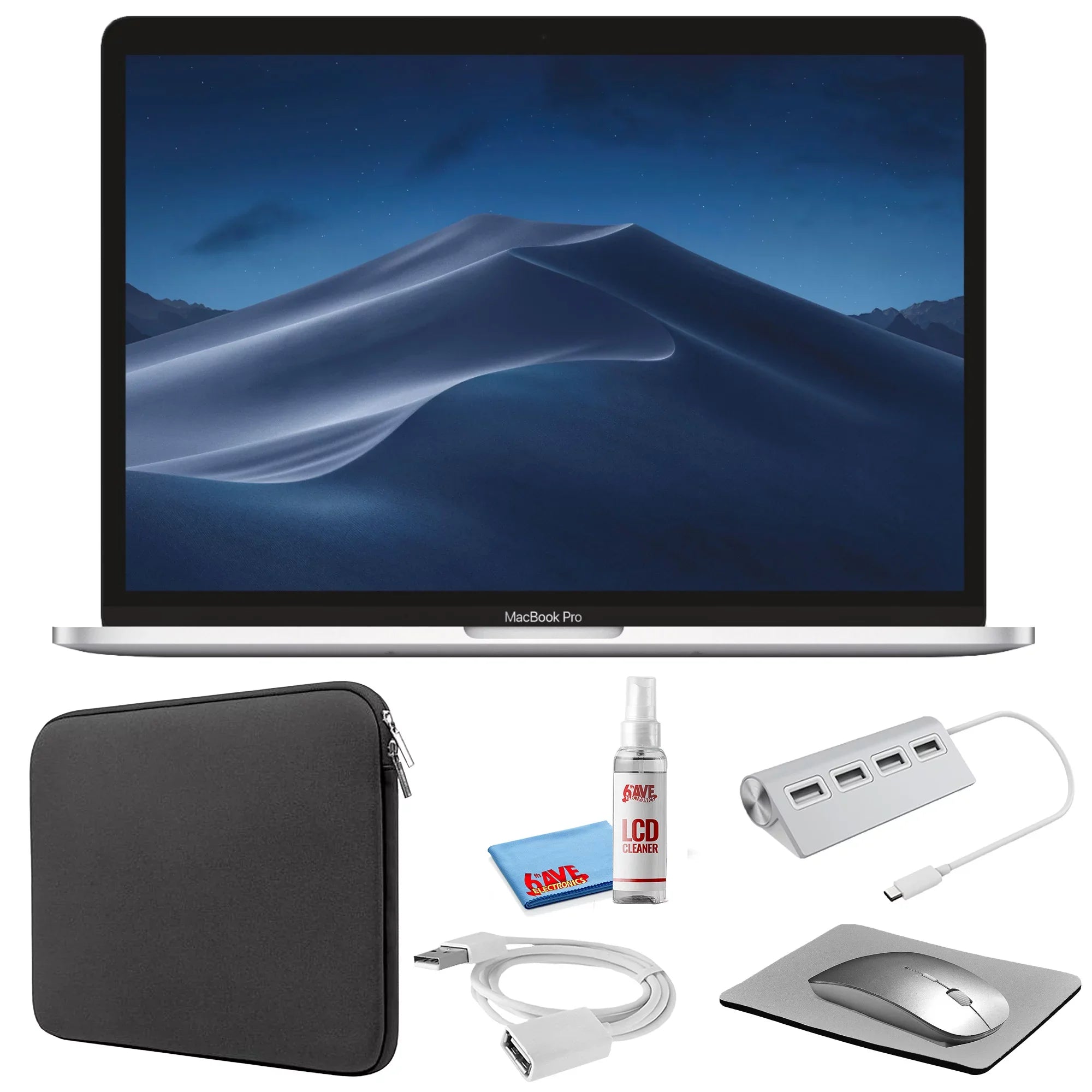 Apple MacBook Pro 13-inch (i5 2.3GHz, 256GB SSD) (Mid 2018, MR9Q2LL/A) - Space Gray Bundle with Black Zipper Sleeve + Laptop Starter Kit + Cleaning Kit (Refurbished)