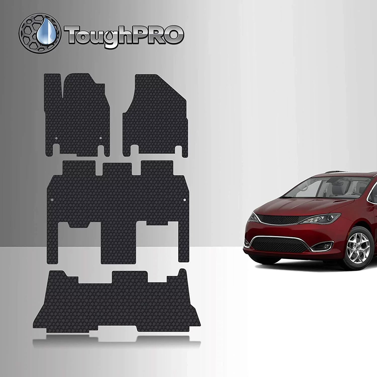 TOUGHPRO Floor Mat Accessories Set Floor Mats + 3rd Row Suitable with Chrysler Pacifica Hybrid - All Environment - Heavy Duty - 2021