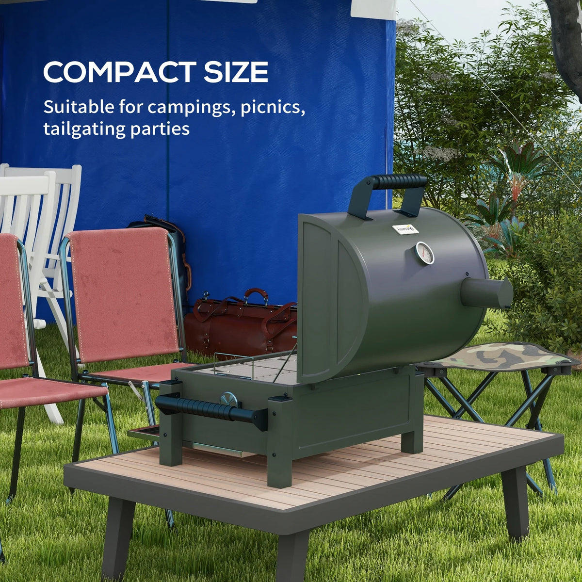 Outsunny Tabletop Charcoal BBQ Grill with Lid, Small Barbecue, Green