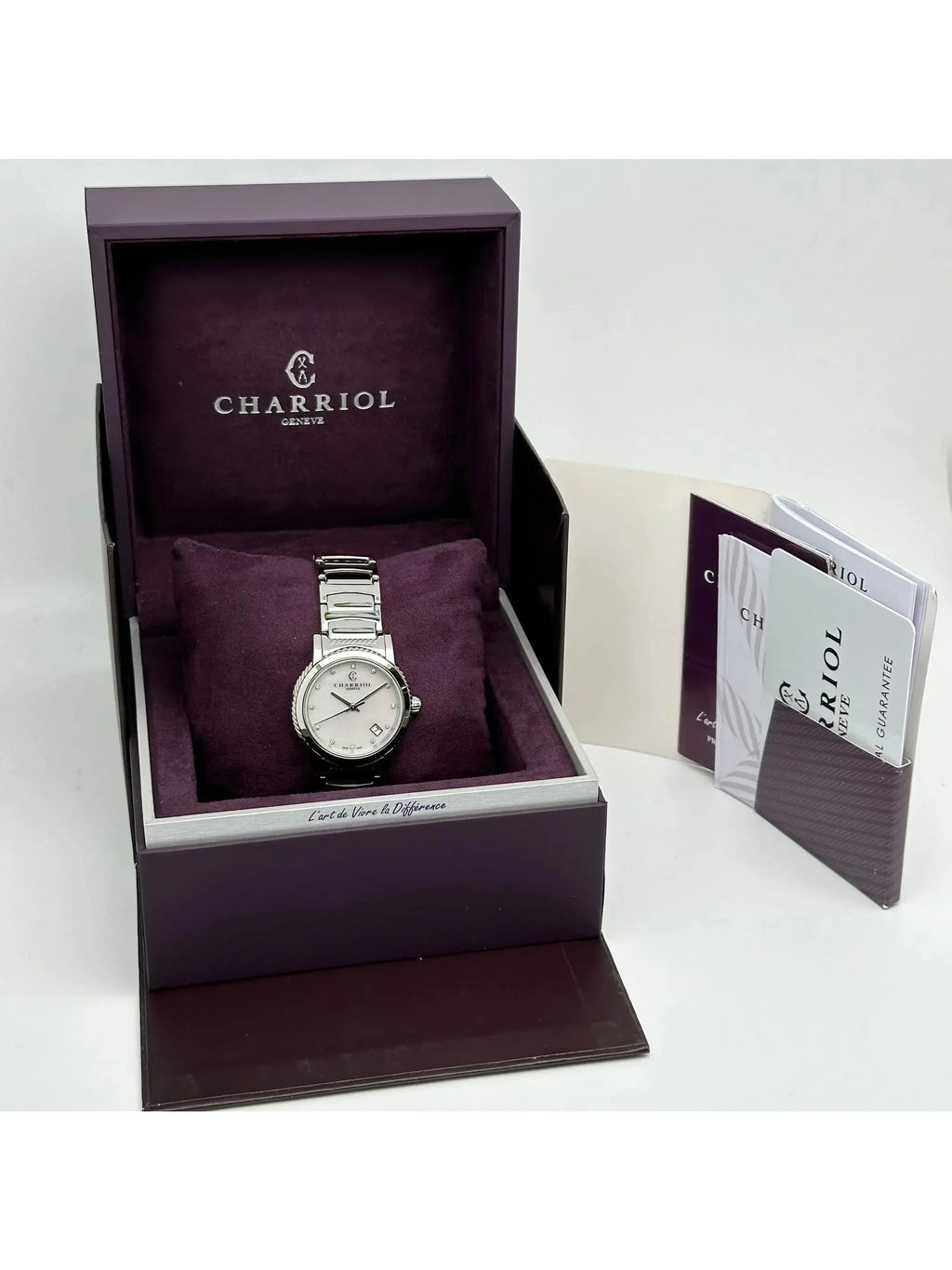 New Charriol Parsii 33mm Steel Diamond White MOP Dial Quartz Watch P33S2.920.001