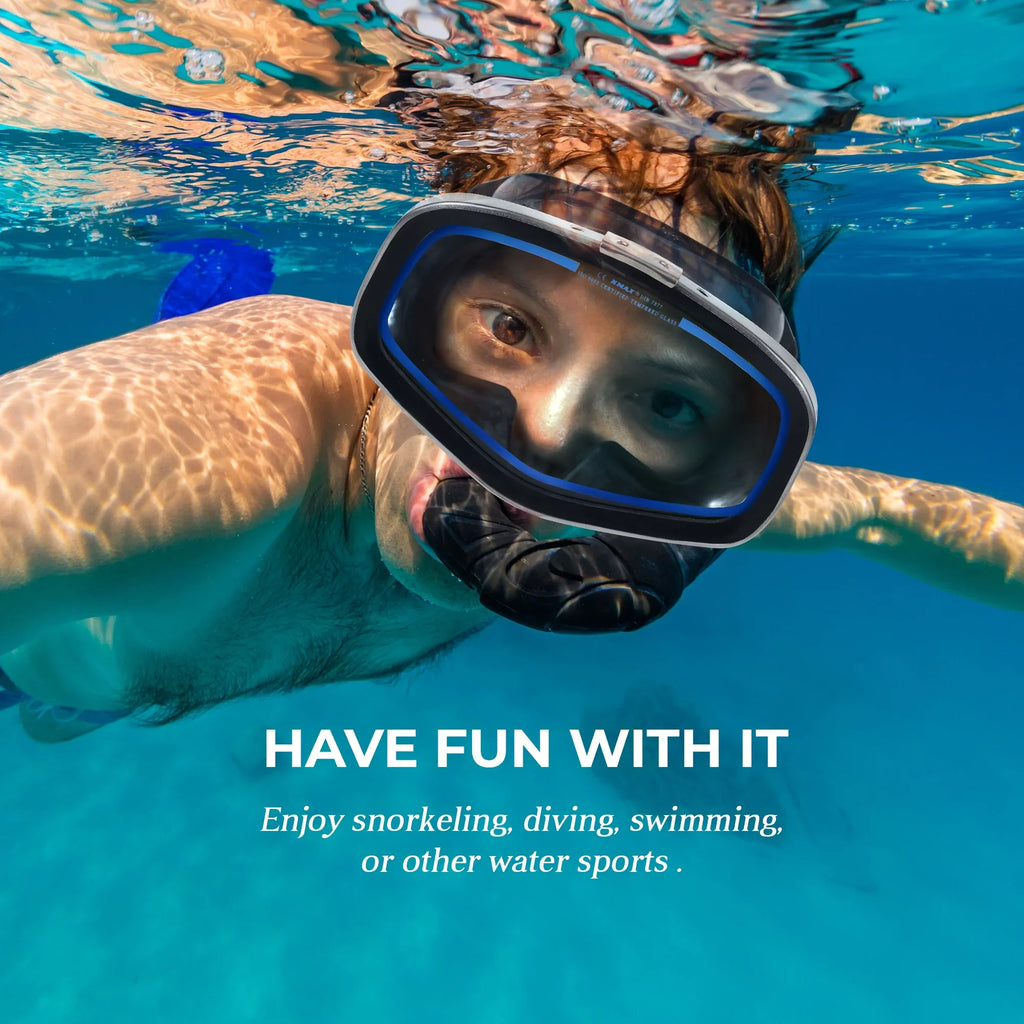 Hanway Adva Snorkel Mask – Tempered Glass Diving Goggles - Scuba Mask for Professional Diving and Snorkeling – Adjustable Fastener Silicone Molding Swimming Mask-Blue