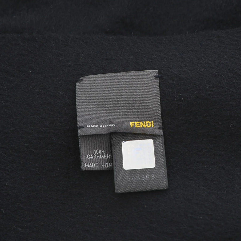 Pre-Owned Fendi Stole Scarf Flower Motif Black 100% Cashmere (Good)