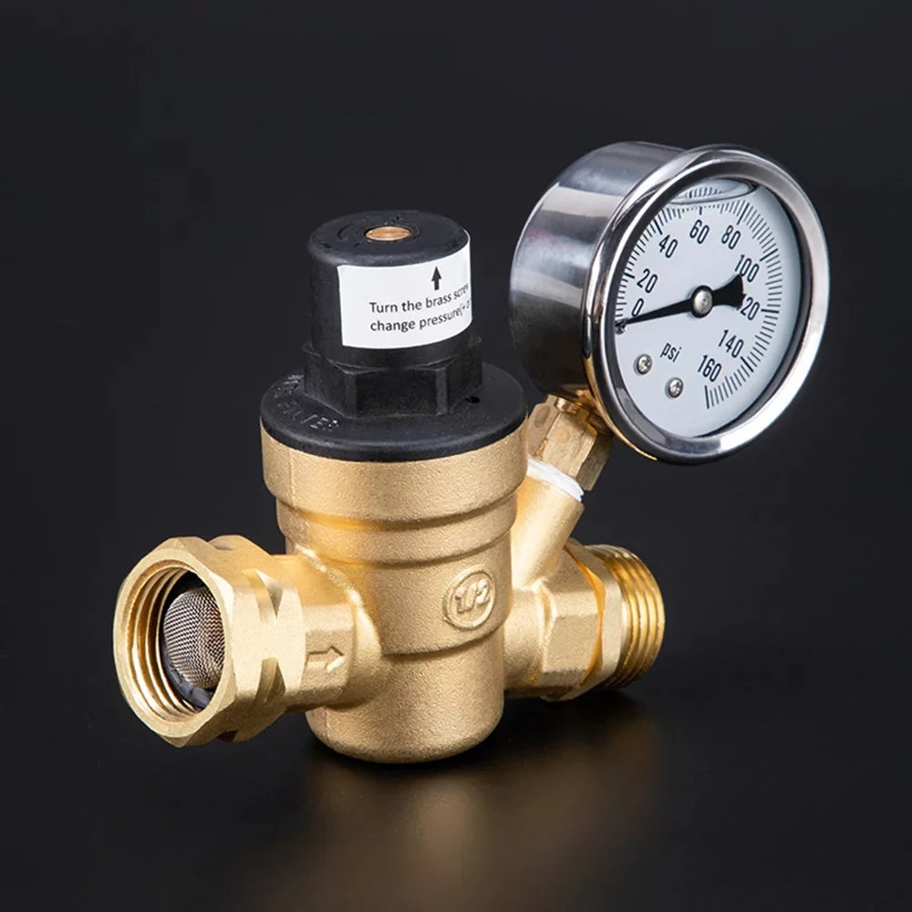 Yabuy Resilient Brass Water Pressure Regulator Valve with Inlet Screened Filter Optimal for RV Plumbing System