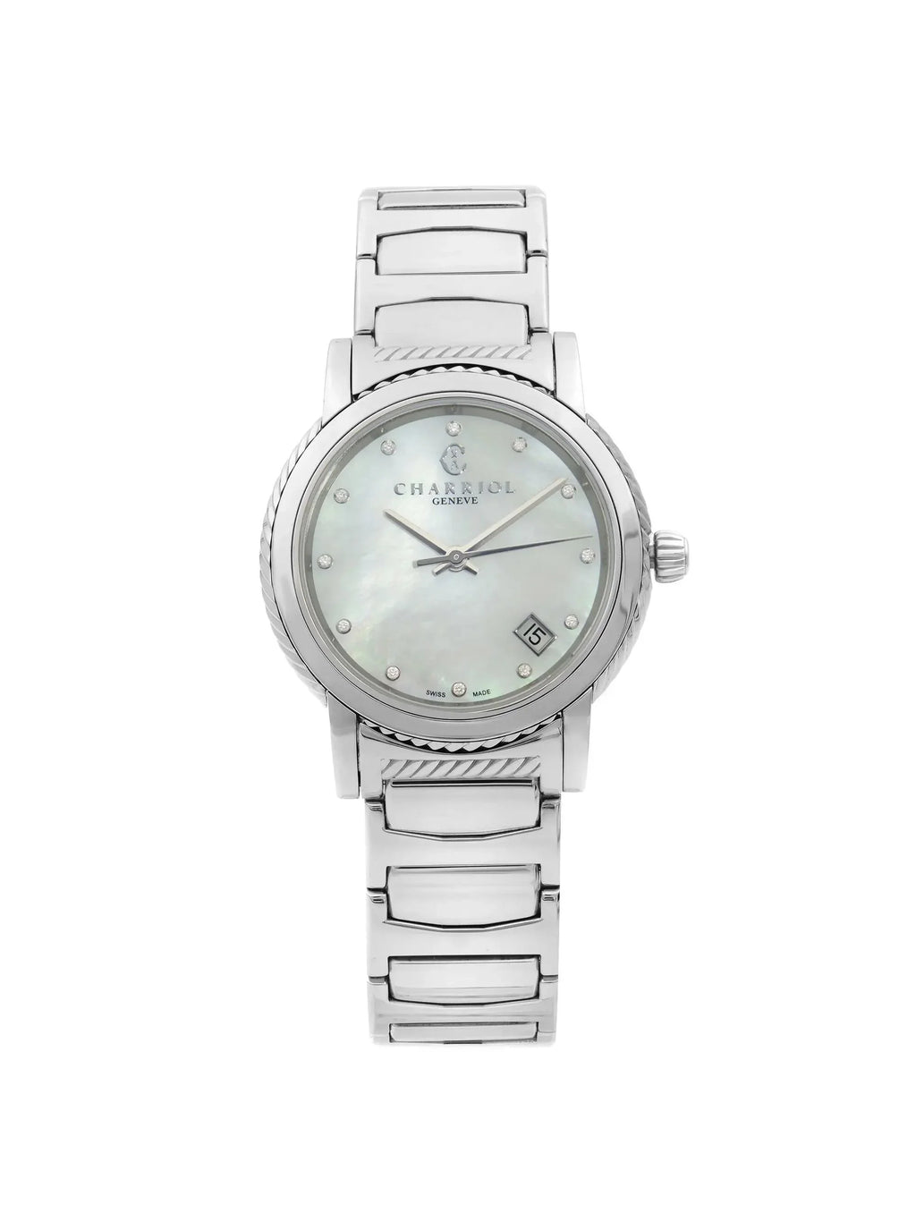 New Charriol Parsii 33mm Steel Diamond White MOP Dial Quartz Watch P33S2.920.001