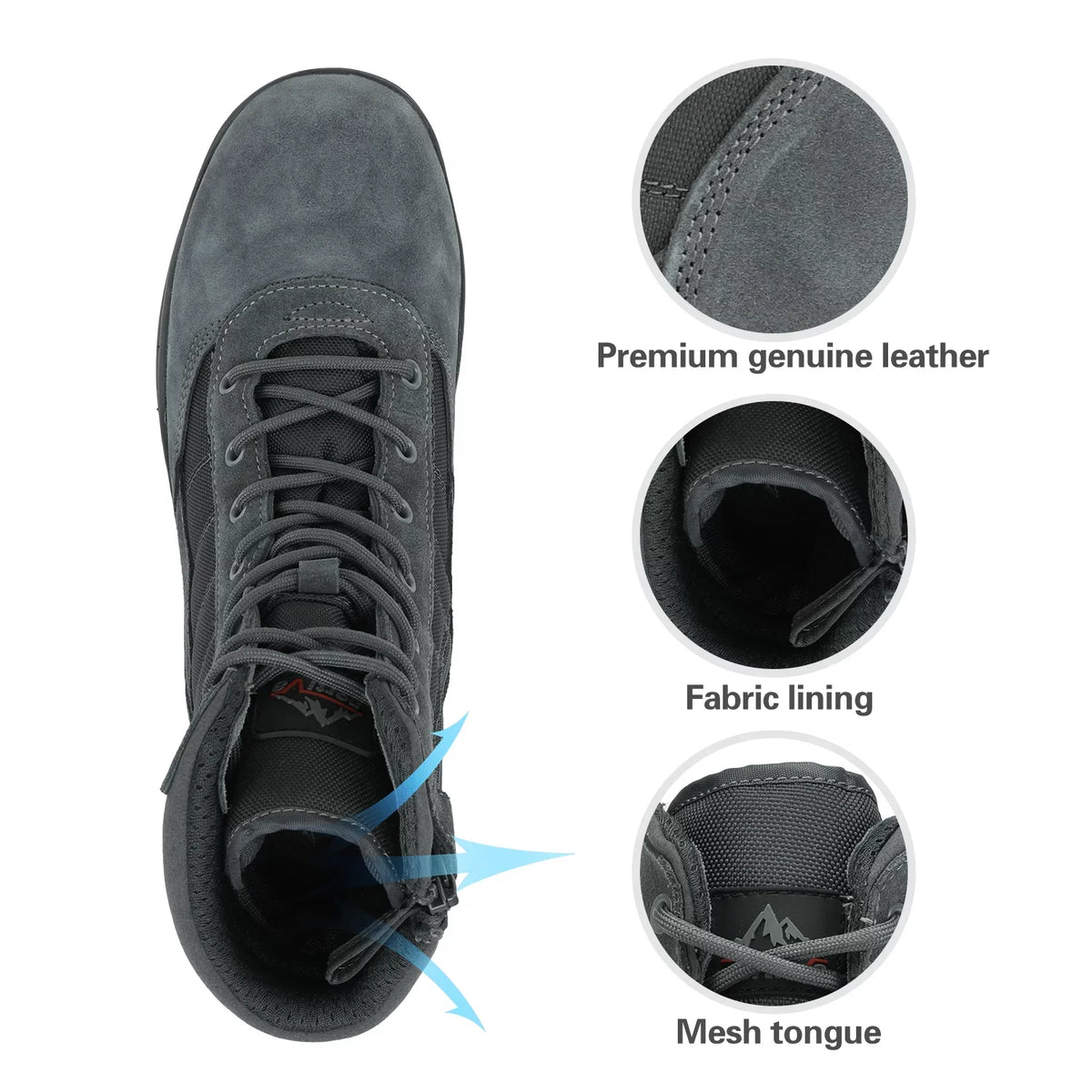NORTIV 8 Men's Military Tactical Work Boots Side Zipper Leather Motorcycle Combat Boots (6-8 Inches)