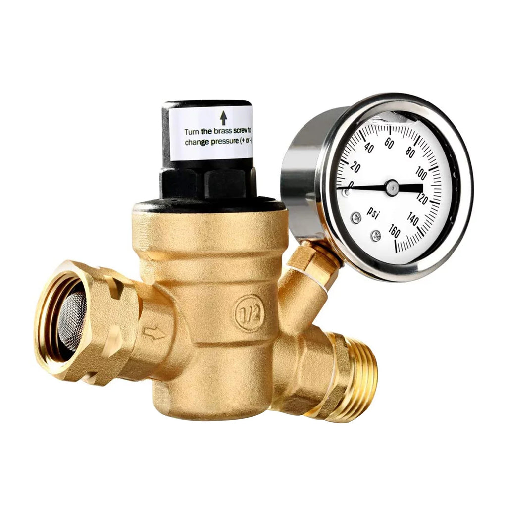 Yabuy Resilient Brass Water Pressure Regulator Valve with Inlet Screened Filter Optimal for RV Plumbing System