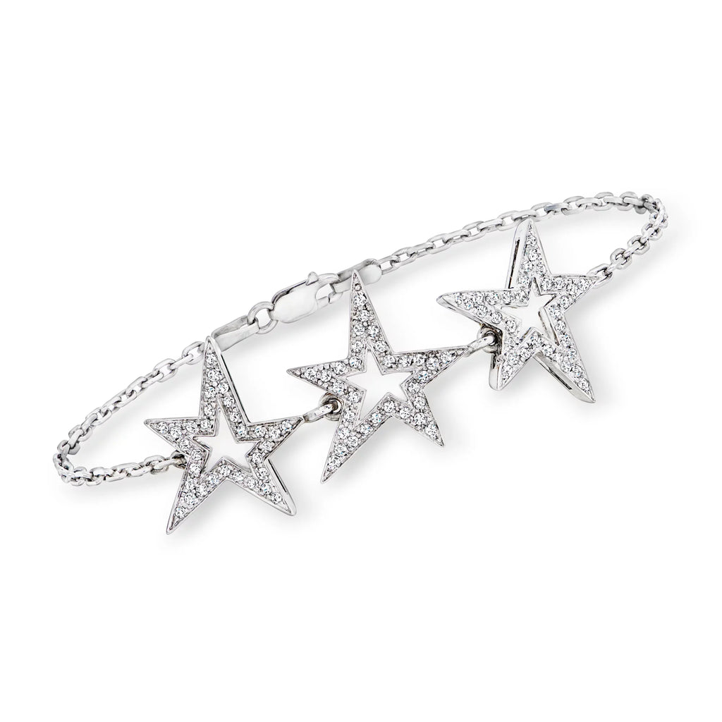 Ross-Simons C. 1990 Vintage .59 ct. t.w. Diamond Open-Space Star Station Bracelet in 18kt White Gold, Women's, Adult, Pre-Owned