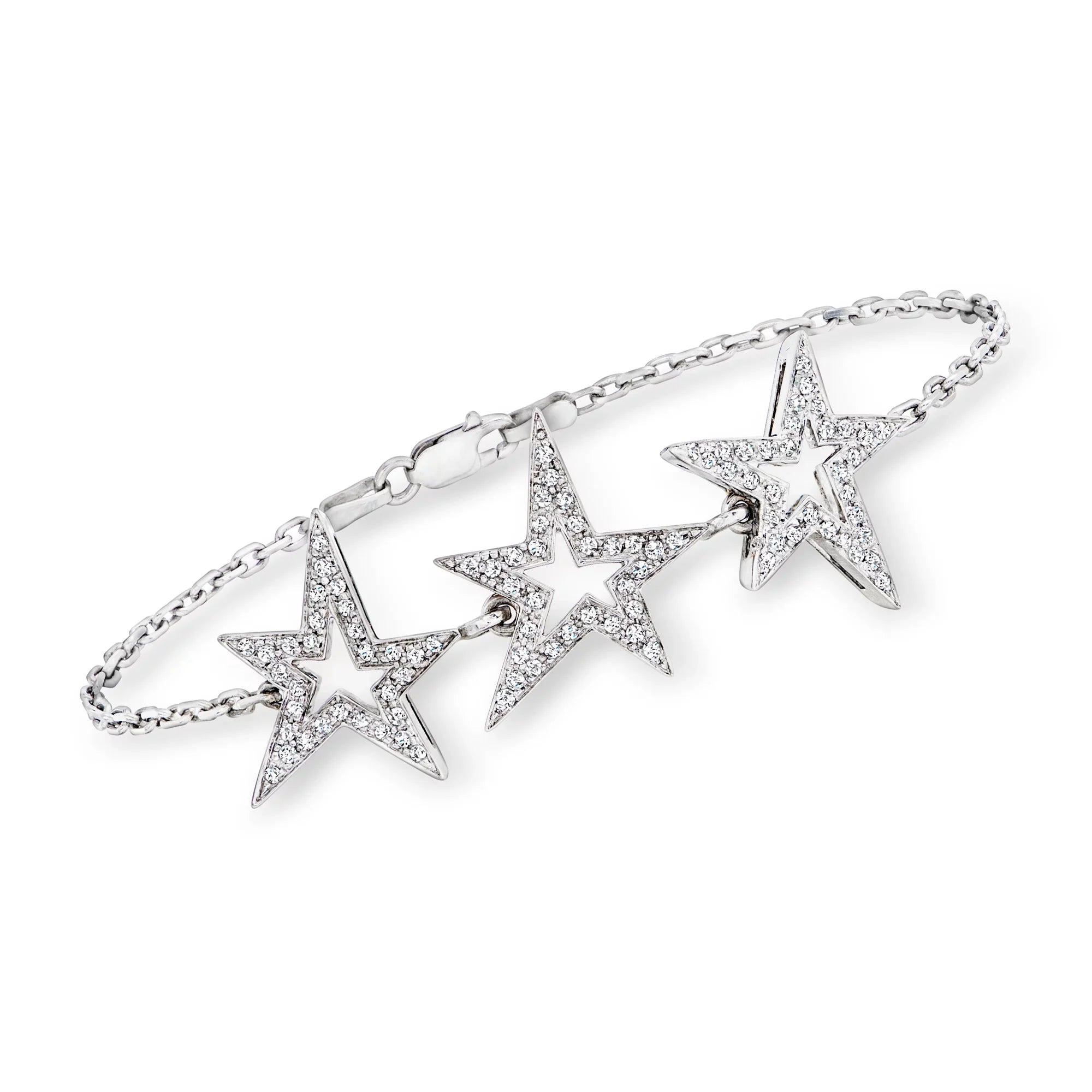 Ross-Simons C. 1990 Vintage .59 ct. t.w. Diamond Open-Space Star Station Bracelet in 18kt White Gold, Women's, Adult, Pre-Owned