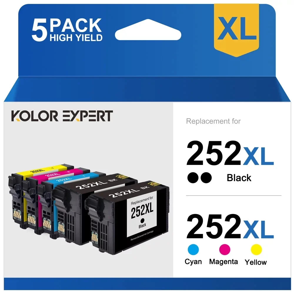 252XL Ink Cartridge for Epson Ink 252 252 XL to use with Workforce WF-7620 WF-7710 WF-3640 WF-3630 WF-3620 WF-7610 WF-7110 Printer (Black Cyan Magenta Yellow,5-Pack)