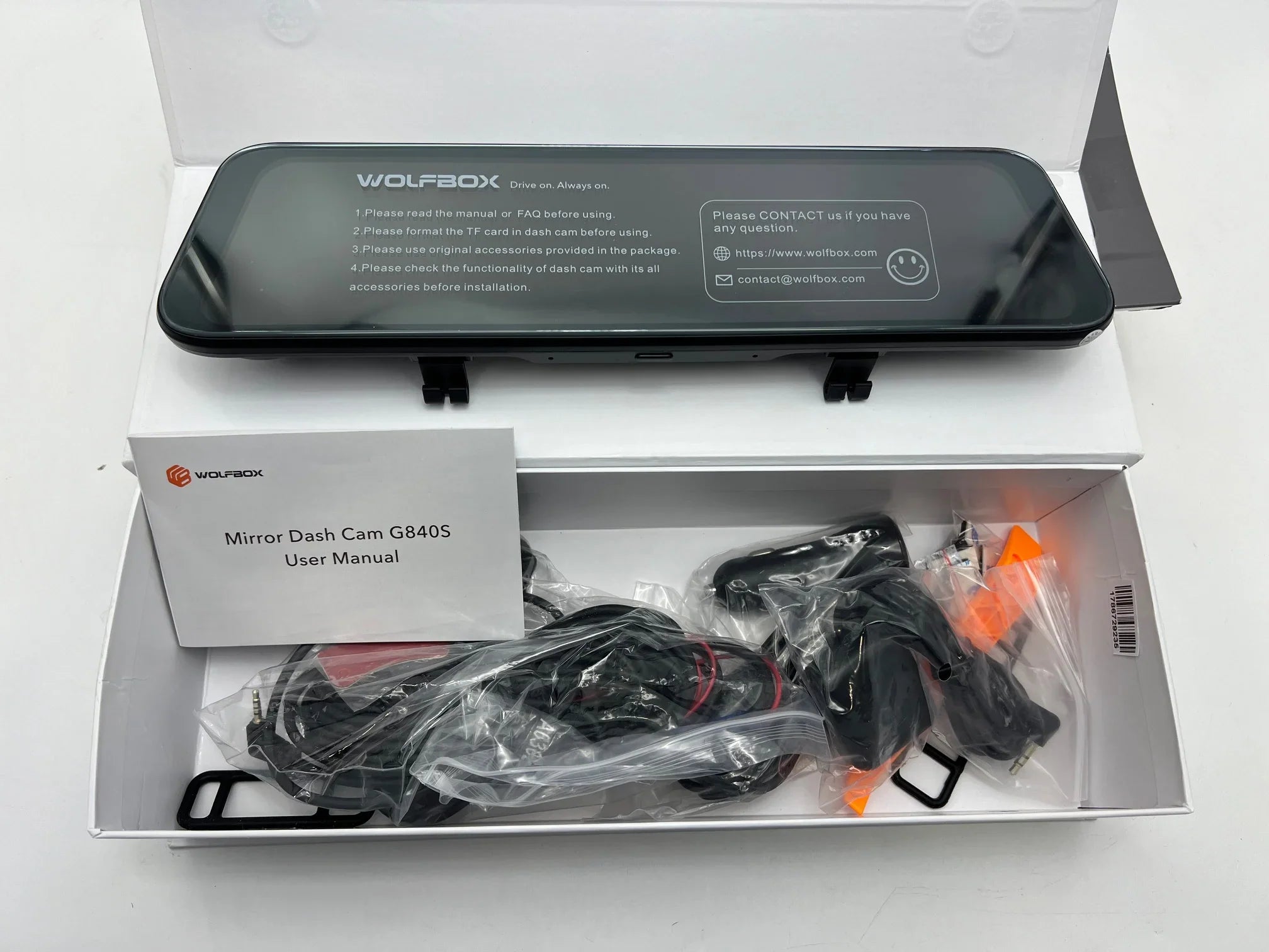 Open Box WOLFBOX G840S 12" 4K Mirror Dash Cam Backup Camera 2160P Full HD - BLACK