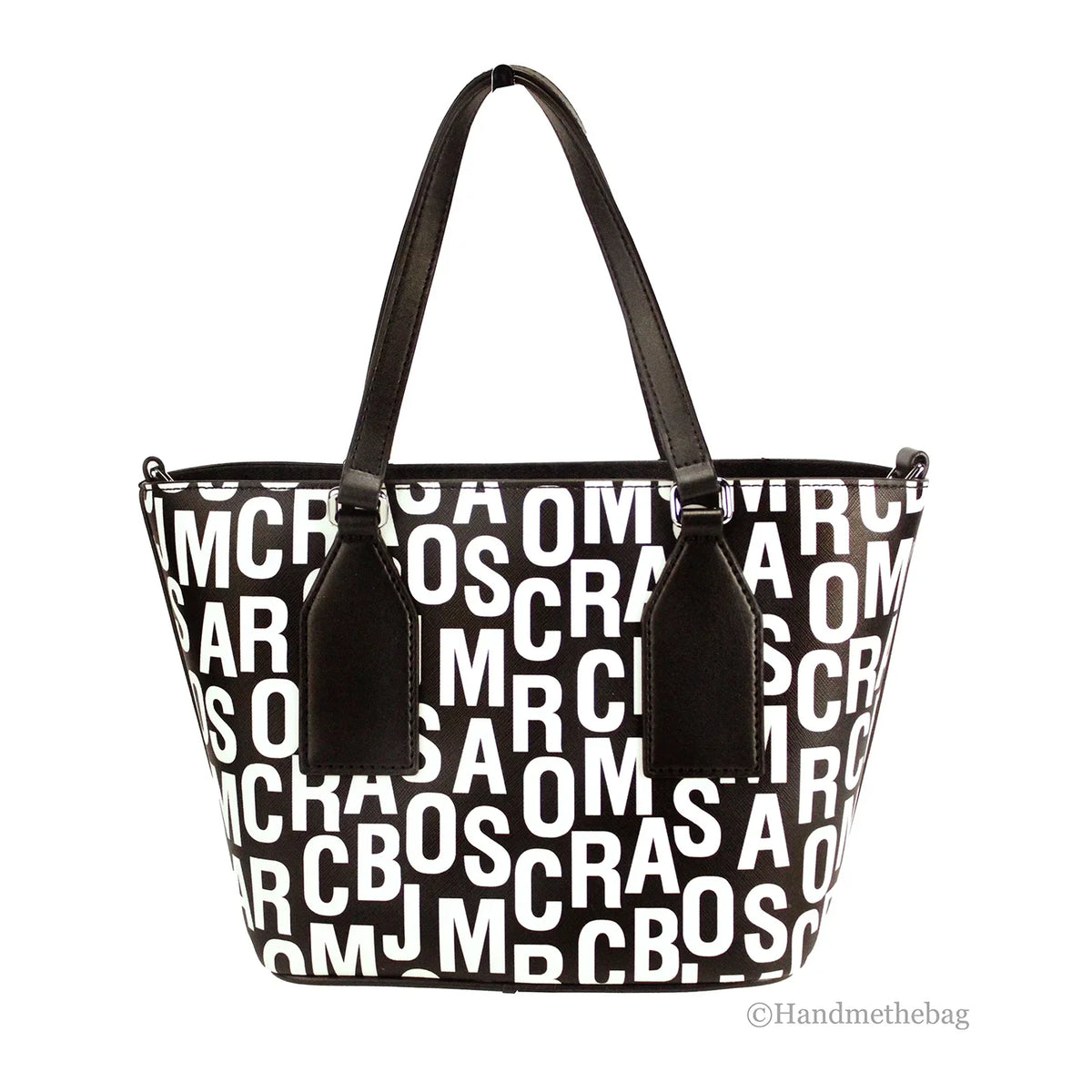 Marc Jacobs Small Black White Monogram Print Saffiano Leather Tote Crossbody Bag