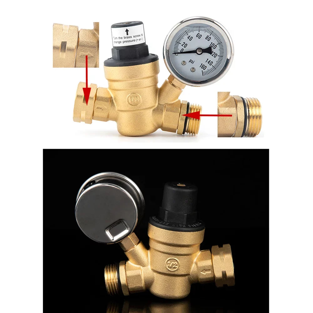 Yabuy Resilient Brass Water Pressure Regulator Valve with Inlet Screened Filter Optimal for RV Plumbing System