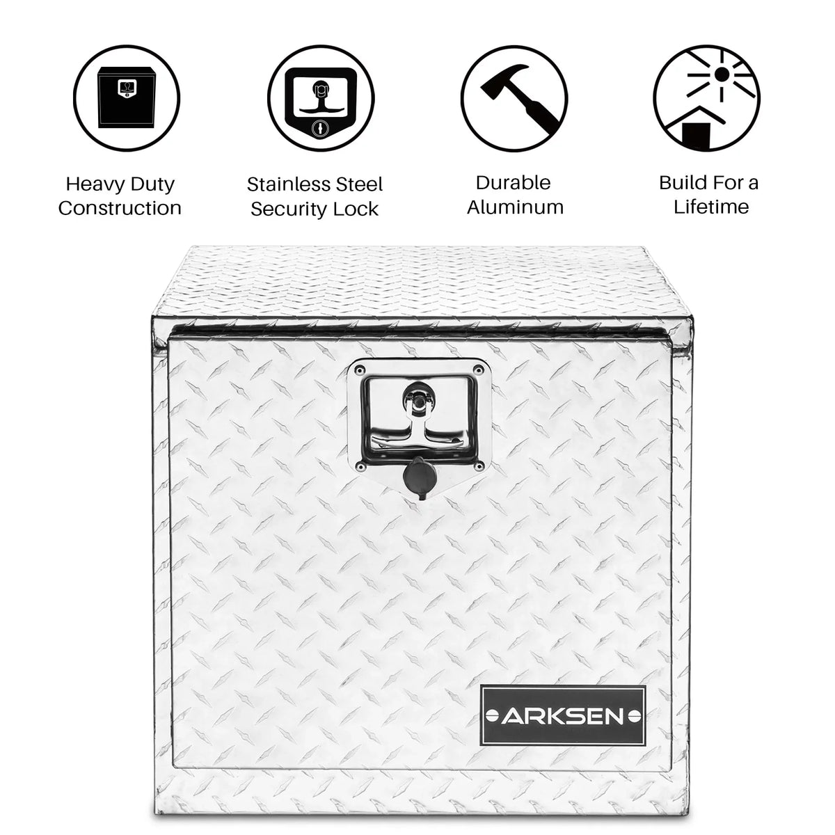 ARKSEN 18" Aluminum Truck Underbody Diamond Plate ToolBox w/ T-Handle Latch Strong Pickup Trailer Storage Organizer Tool Box Key Lock, Silver