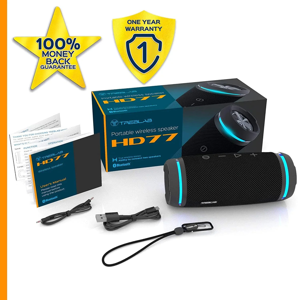 TREBLAB HD77 Rugged Wireless Speaker, Black