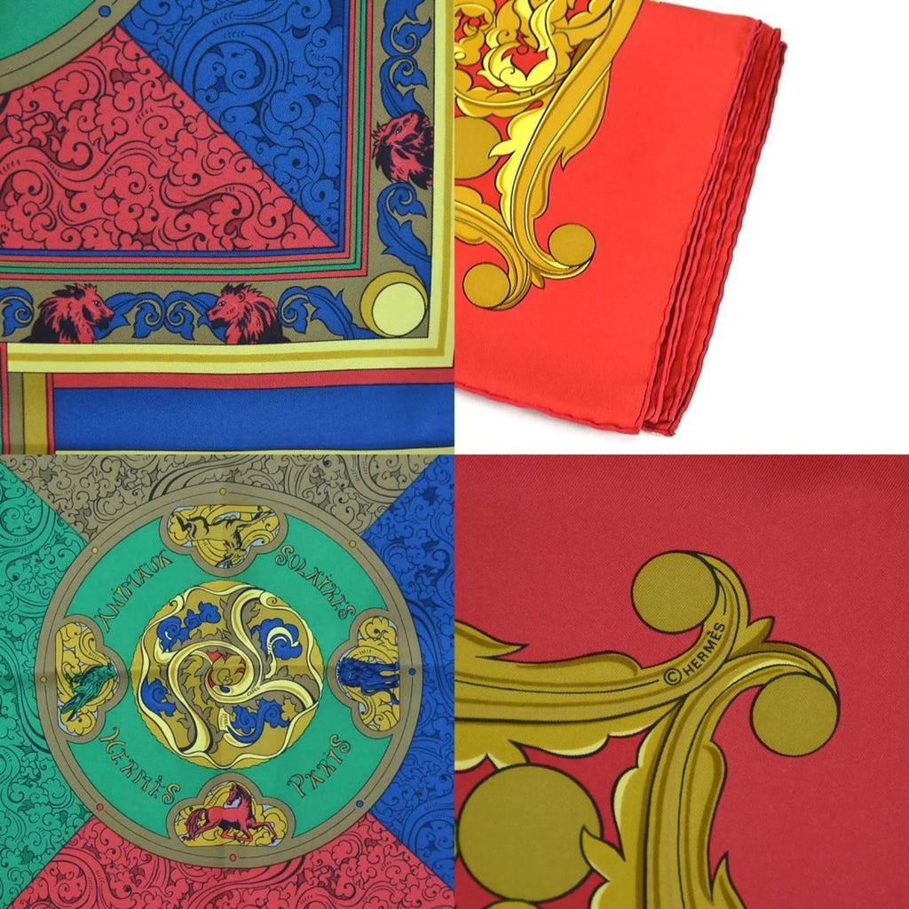 Pre-Owned Hermes HERMES Scarf Carre 90 ANIMAUX SOLAIRES Silk Red/Multicolor Women's (Good)