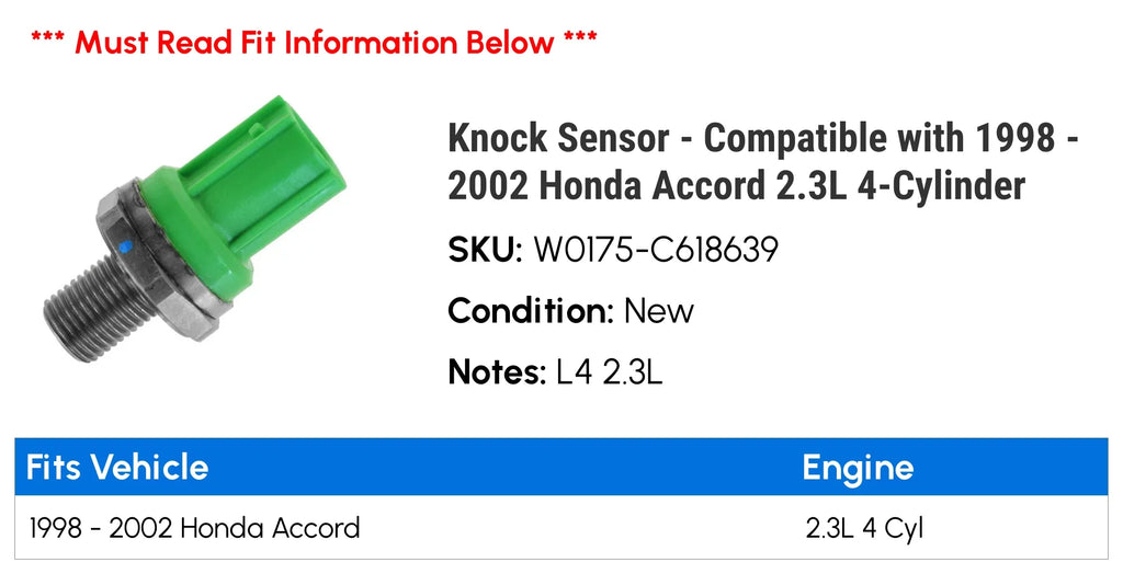 Knock Sensor - Suitable with 1998 - 2002 Honda Accord 2.3L 4-Cylinder 1999 2000 2001