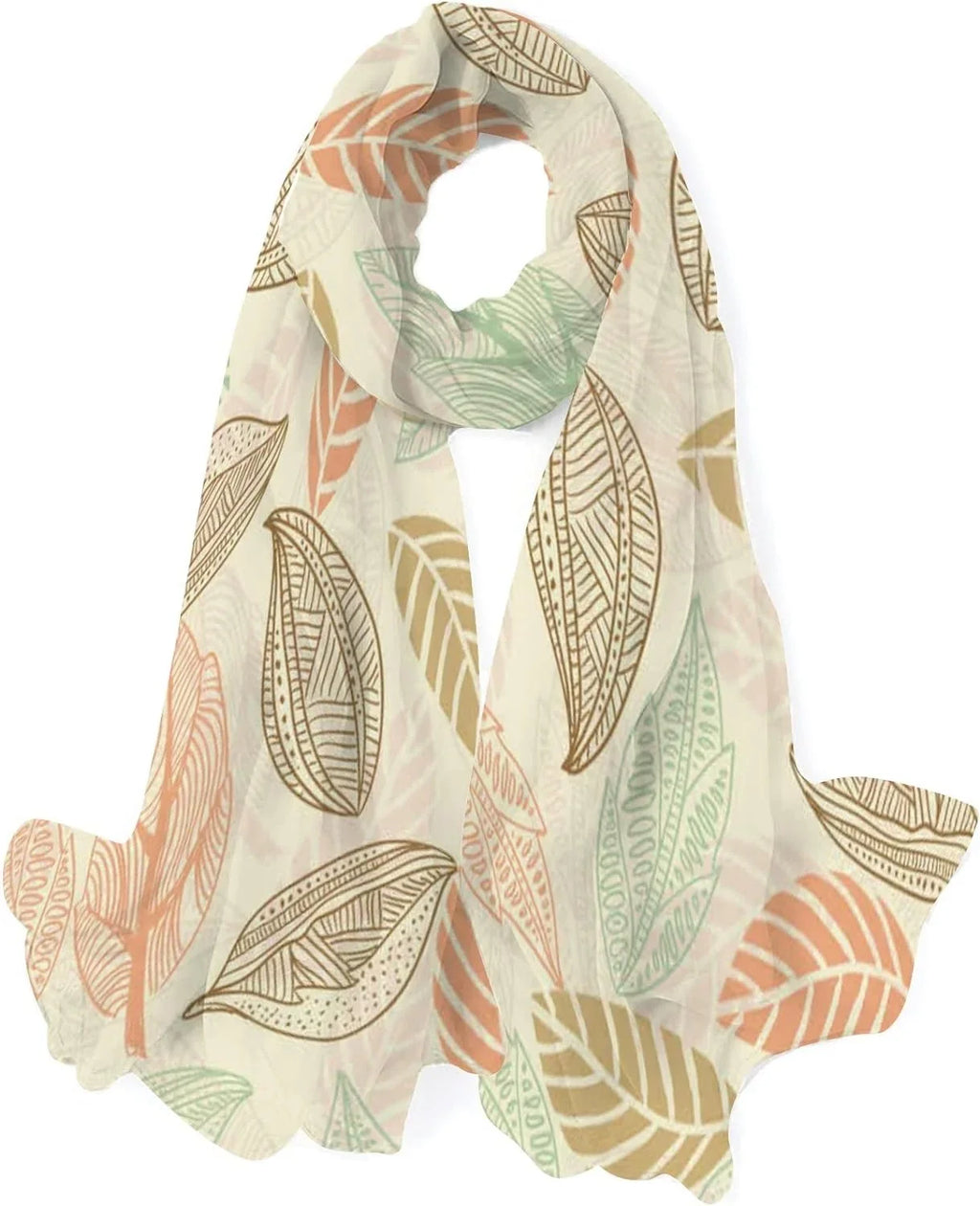 Hyjoy Vintage Leaf Pattern Long Silk Neck Scarf Lightweight Shawl Wrap Scarves for Women Girls