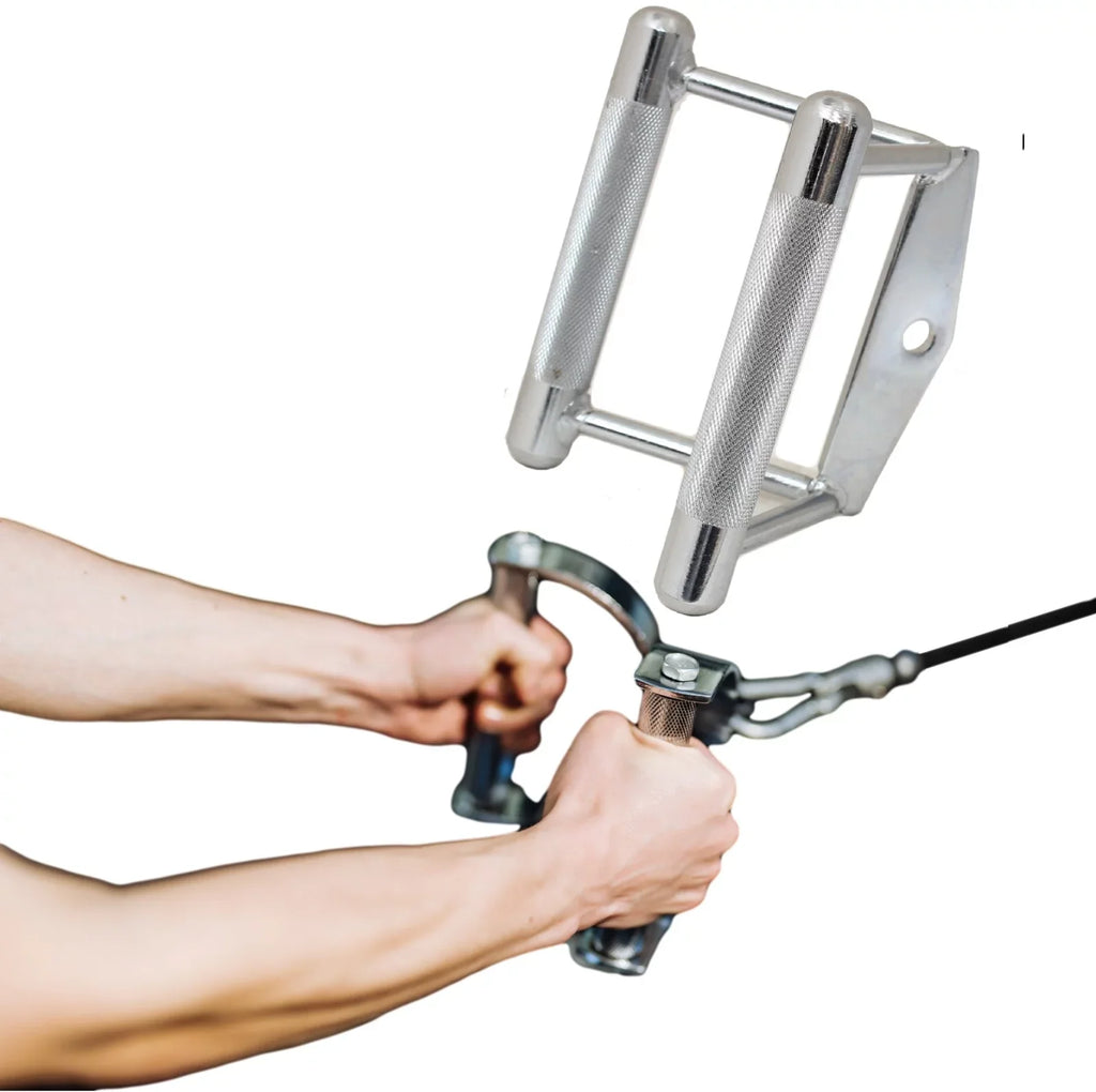 Double D Handle (V-Handle) and Rotating Straight Bar | Triceps Press Down Cable Attachment, Lat Pulldown Attachment, Weight Machine Accessories Home Gym Exercise Equipment
