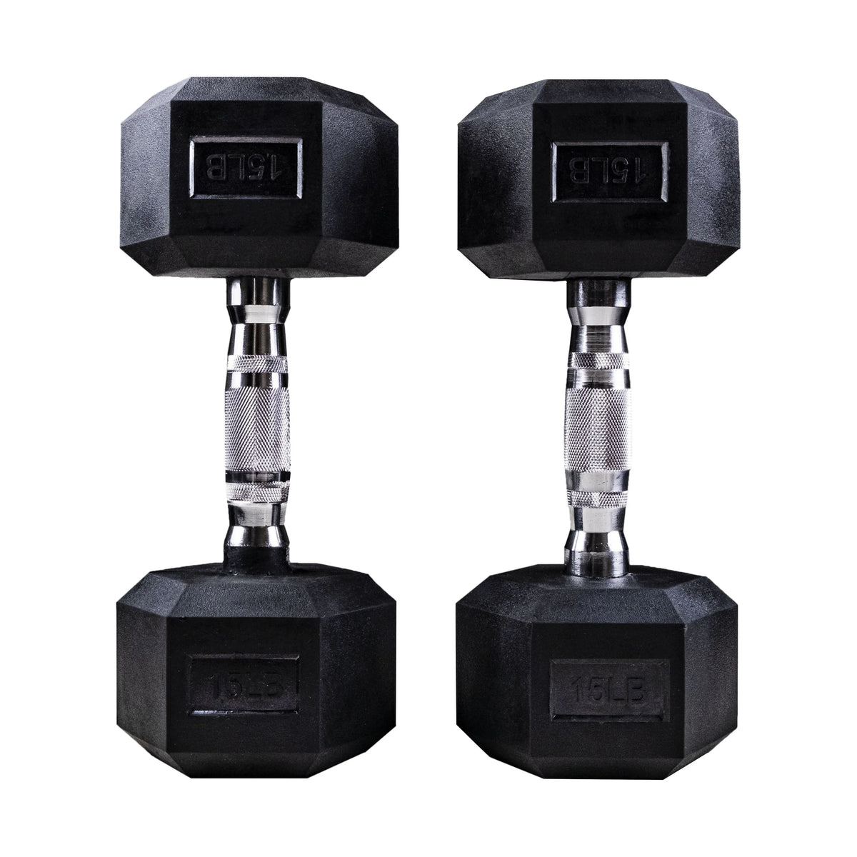Clean Nut - Hex Rubber Dumbbells with Metal Handles - 15LB Pair