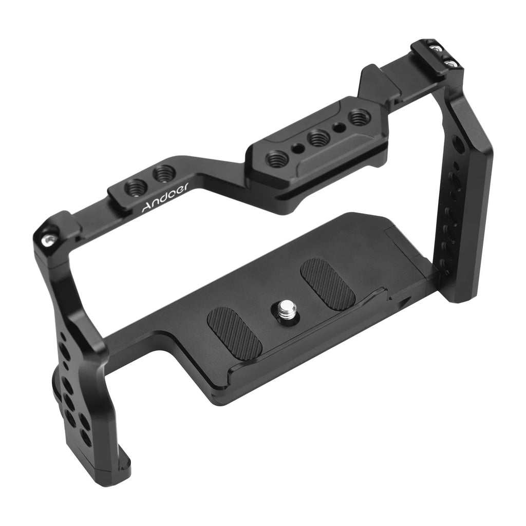 Andoer Camera Cage Aluminum Alloy Video Cage with Dual Cold Shoe Mounts Numerous 1/4 Inch Threads Replacement for Sony A7IV/ A7III/ A7II/ A7R III/ A7R II/ A7S II
