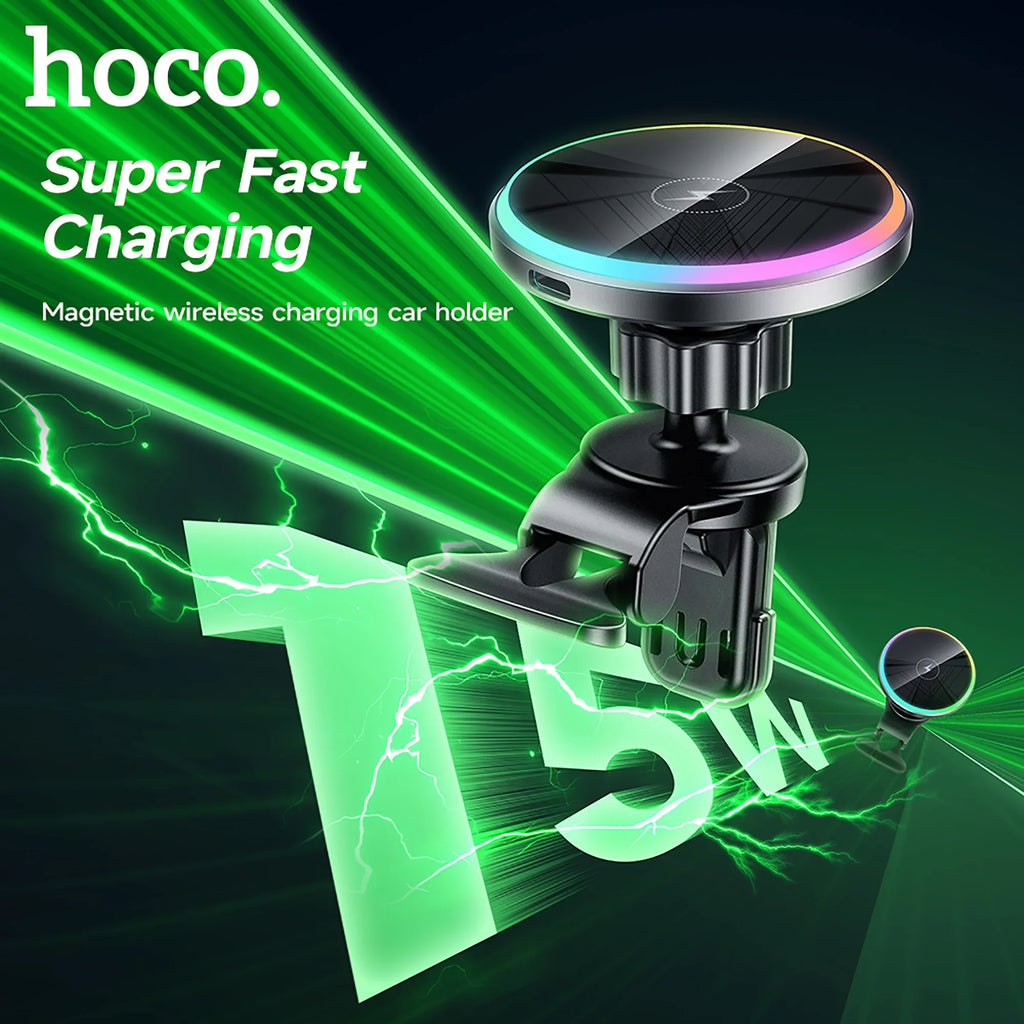 HOCO Magnetic Wireless Car Charger Air Vent Car Phone Holder Mount 15W QI Fast Charging Fitting for iPhone,Samsung,Huawei,etc