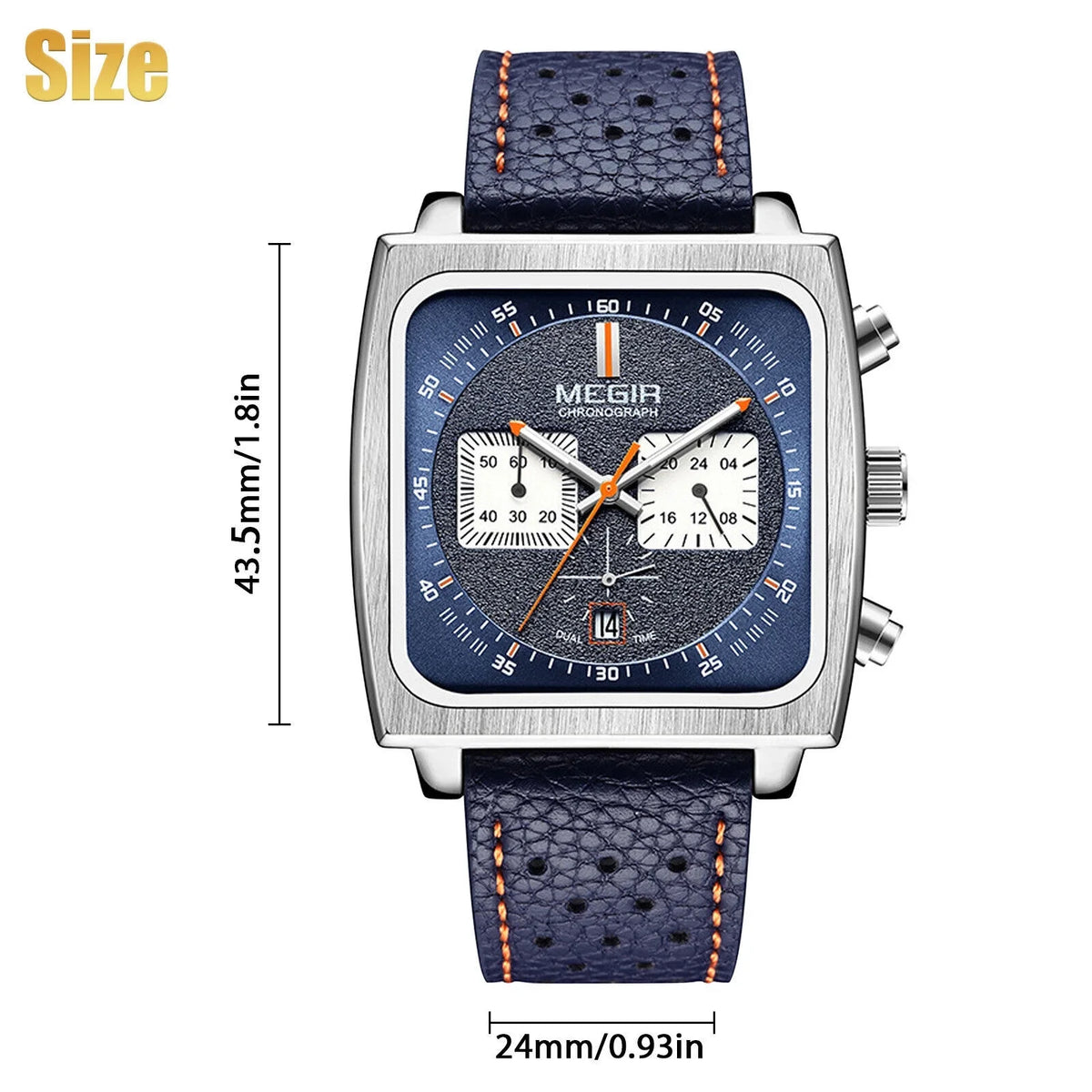 Fashion MEGIR Square Men Watch Luminous Quartz Waterproof Calendar Leather Wrist