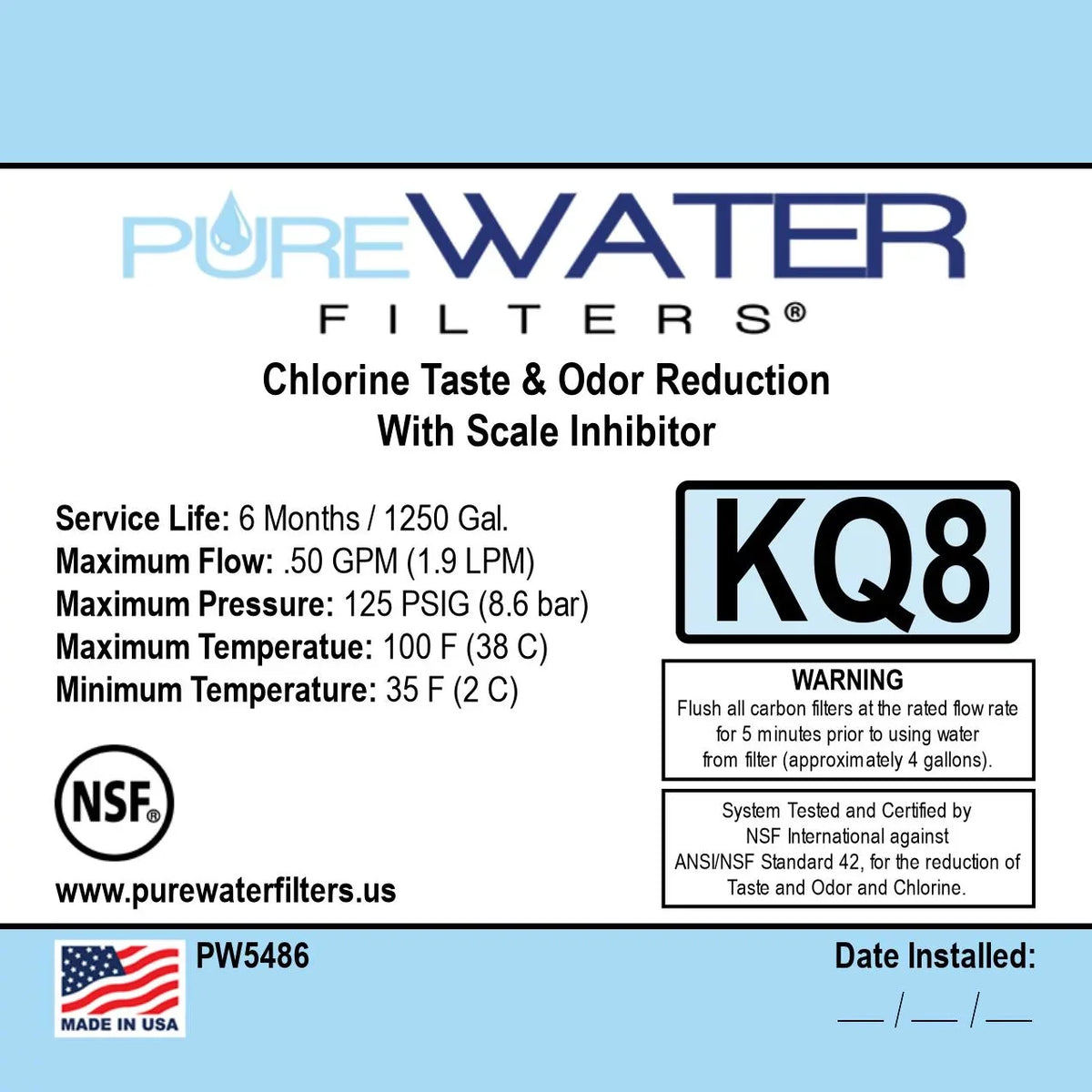 Keurig KQ8A Water Filter System for Direct Water Line Plumb Kit Hookup For Models B150P, K150P, K155P, K2500, K3000, K3000SE, B3000, B3000SE, K3500, K4000