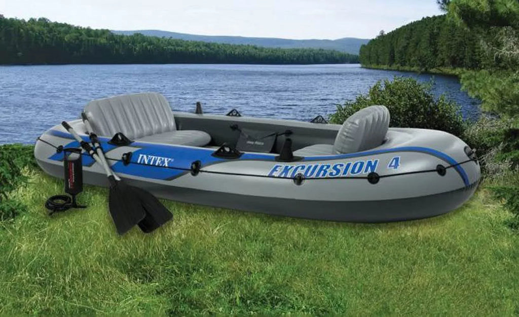 Intex Excursion Inflatable Rafting Fishing 4 Person Craft w/ Oars & Pump (2 Pack)