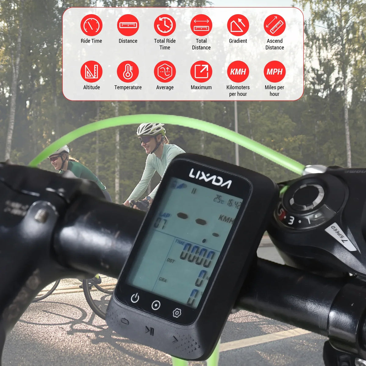 Lixada Wireless Bike GPS Computer with ANT+ Sensor Waterproof 2.3in BT Fitting Strava APP Altitude Gradient