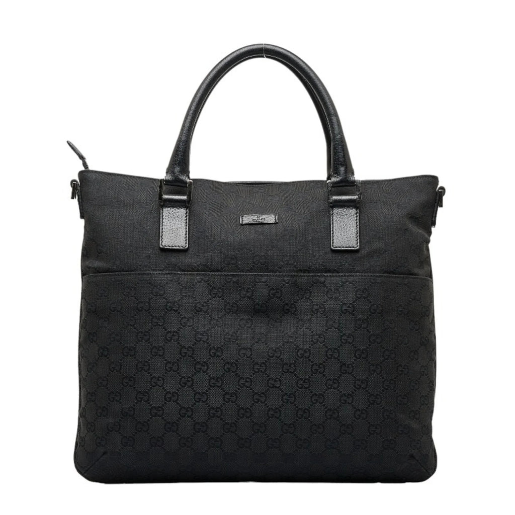 Pre-Owned Gucci GG canvas handbag tote bag 122797 black leather ladies GUCCI (Good)