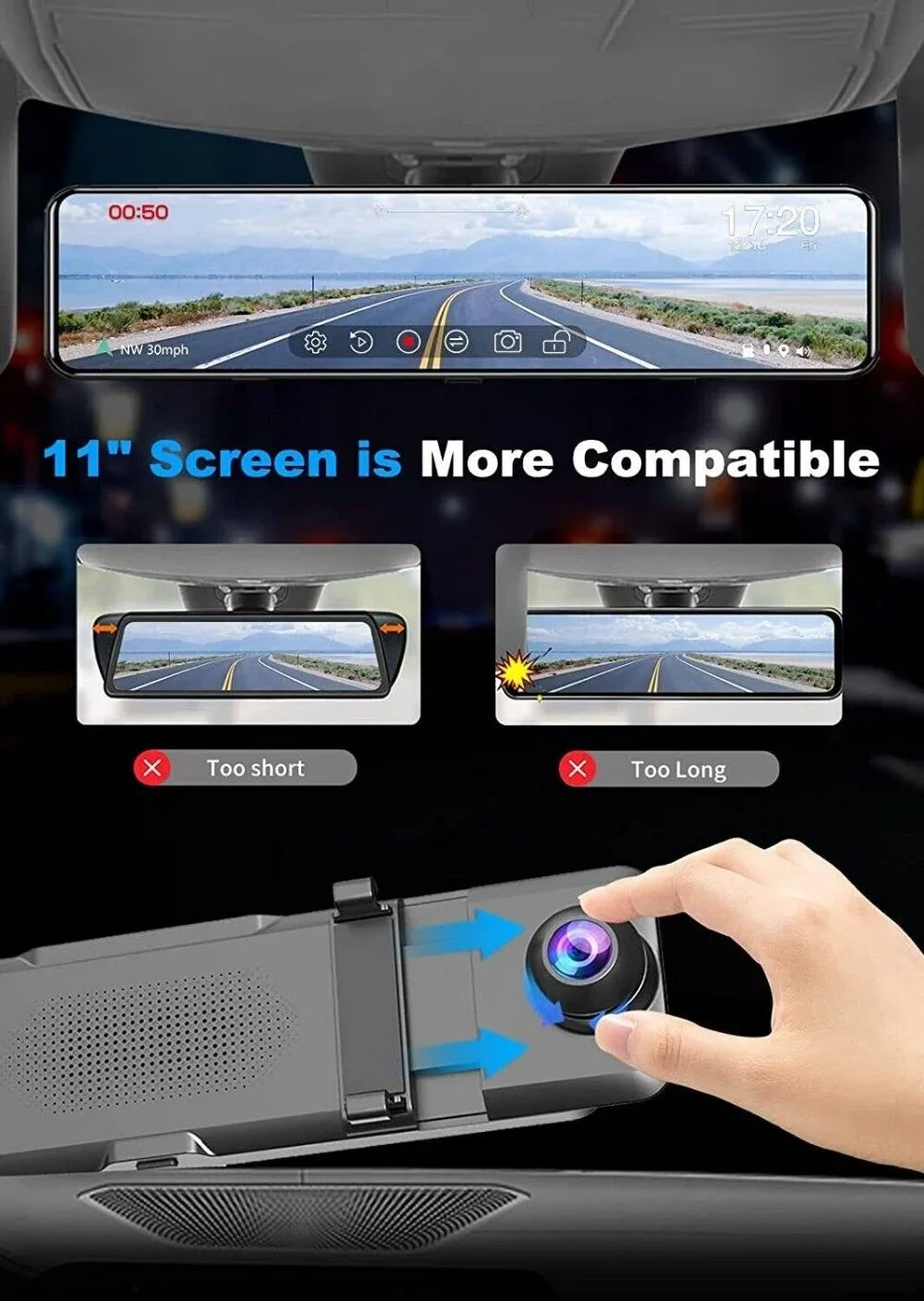 VVCAR Dual Dash Cam 4K UHD 11" IPS Rearview Mirror Car DVR Camera Front Rear Video Recorder