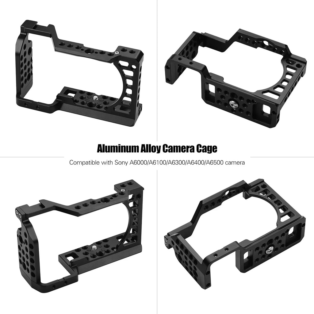 Aluminum Alloy Camera Cage Rig with Cold Shoe Mount ARRI Locating Hole 1/4 3/8 Threaded Holes Replacement for Sony A6000/A6100/A6300/A6400/A6500 Cameras