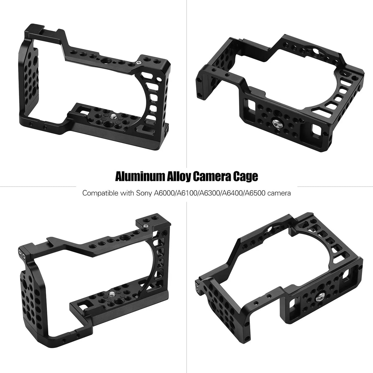 Aluminum Alloy Camera Cage Rig with Cold Shoe Mount ARRI Locating Hole 1/4 3/8 Threaded Holes Replacement for Sony A6000/A6100/A6300/A6400/A6500 Cameras